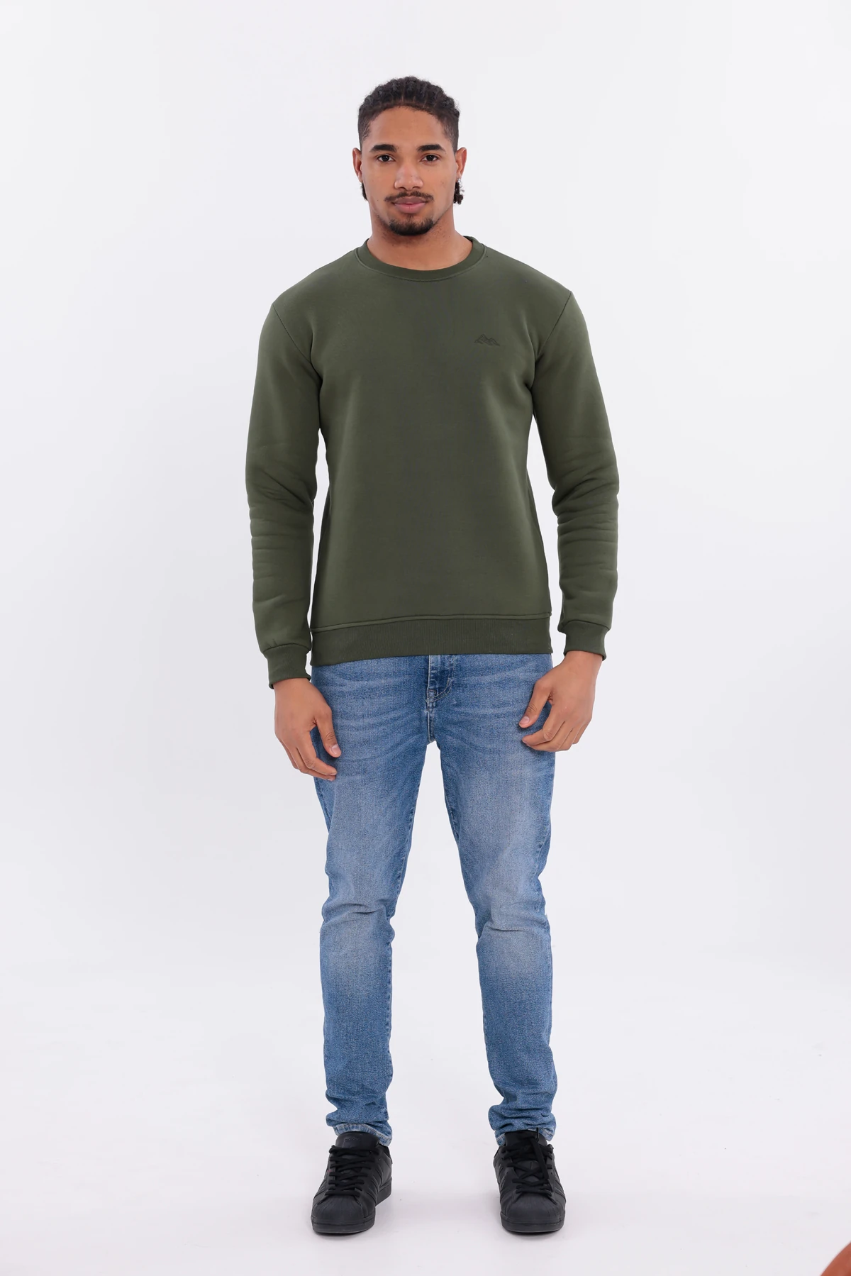 Sıfır4 Comfort Fit 3 İplik Şardonlu Sweatshirt -Haki