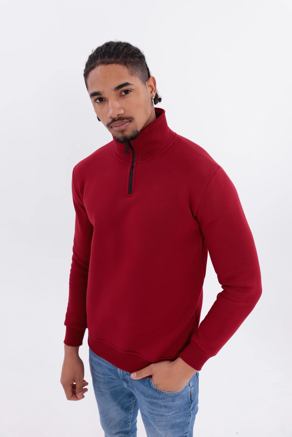 Sıfır4 Yarım Fermuarlı 3 iplik şardonlu  Sweatshirt Bordo