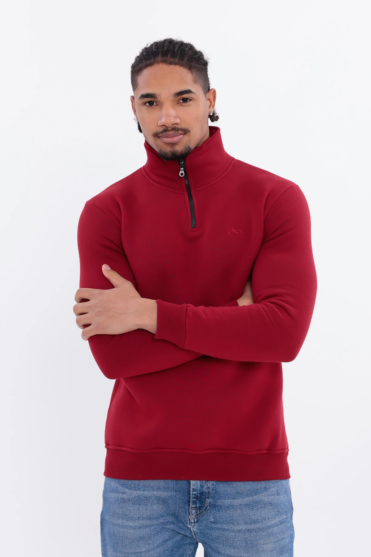 Sıfır4 Yarım Fermuarlı 3 iplik şardonlu  Sweatshirt Bordo