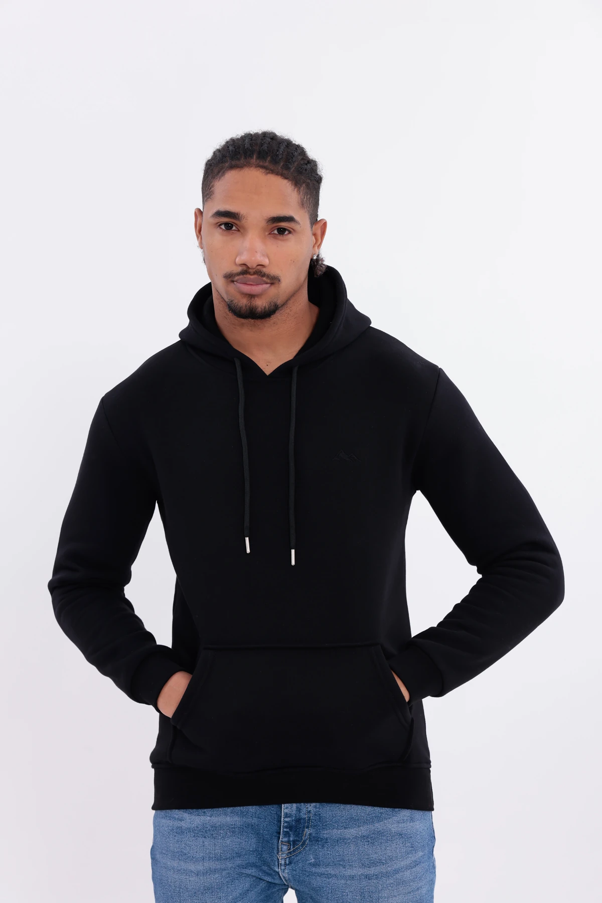 SIFIR4 3 İplik Şardonlu Kapüşonlu Sweatshirt Siyah