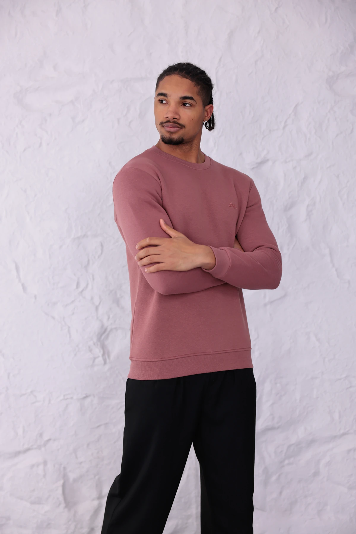 Sıfır4 Comfort Fit 3 İplik Şardonlu Sweatshirt pudra pembesi
