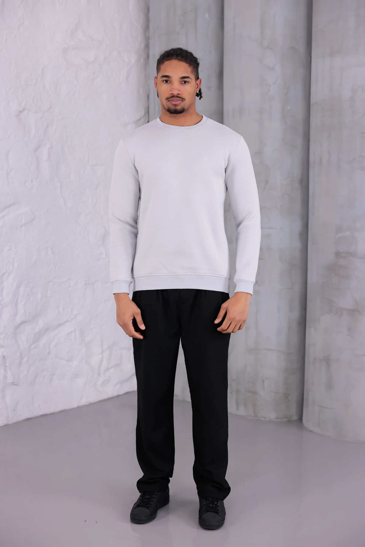 Sıfır4 Comfort Fit 3 İplik Şardonlu Sweatshirt açık gri