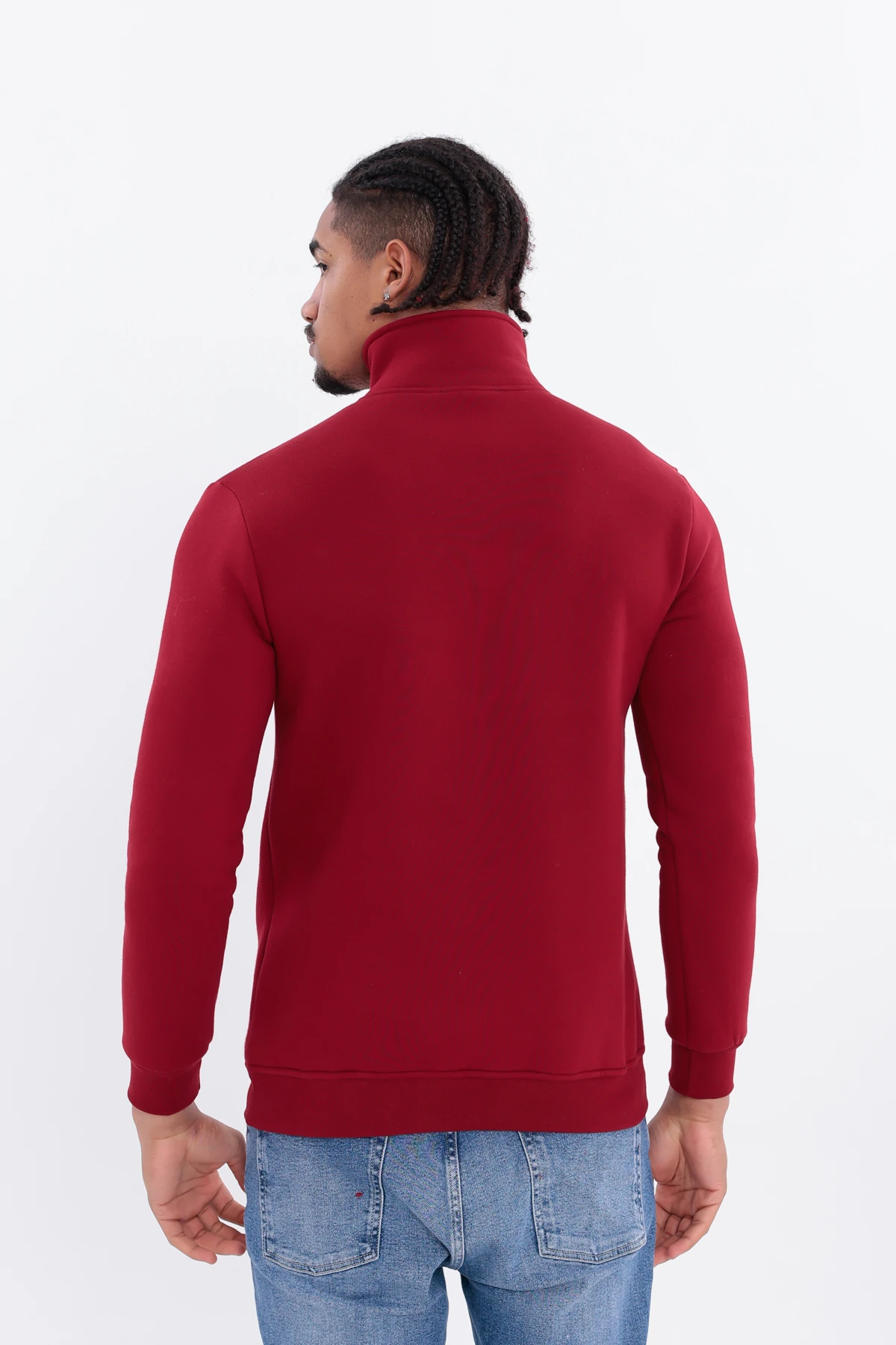 Sıfır4 Yarım Fermuarlı 3 iplik şardonlu  Sweatshirt Bordo