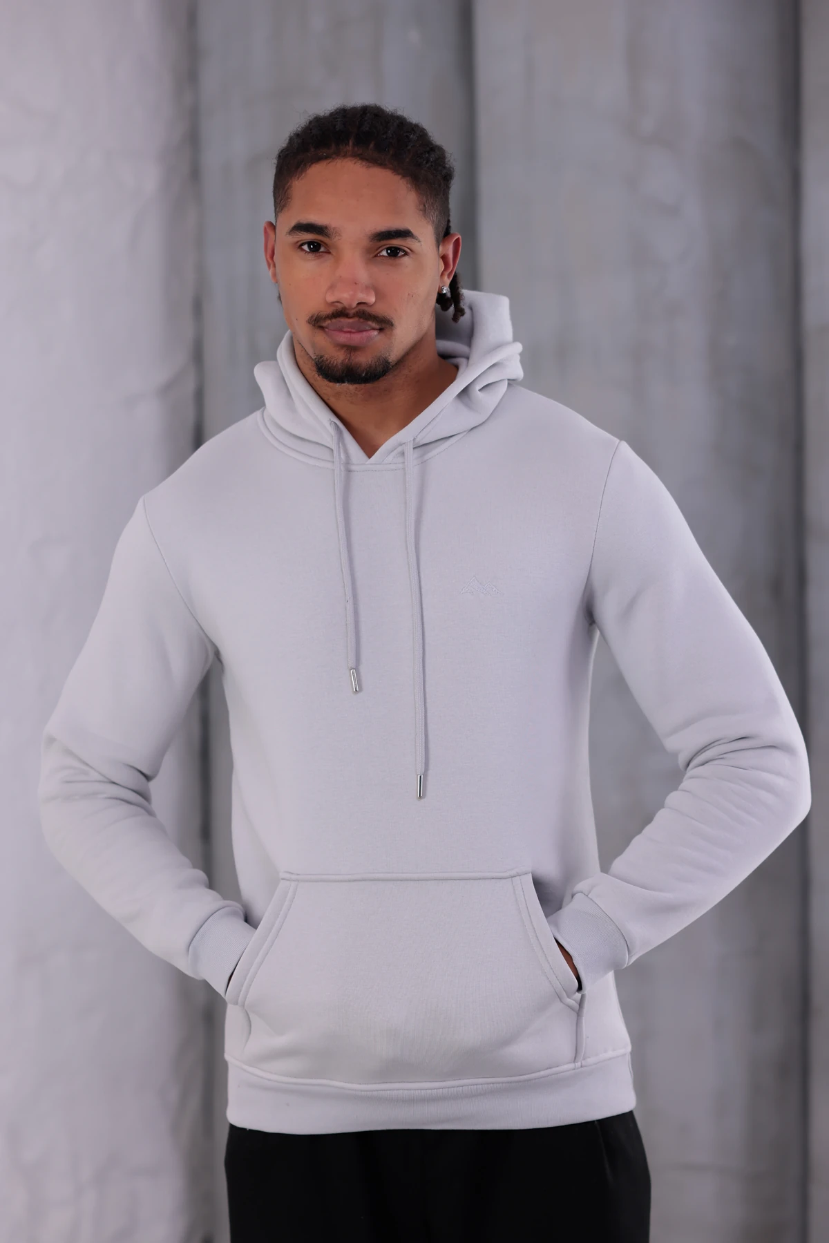 SIFIR4 3 İplik Şardonlu Kapüşonlu Sweatshirt Buz grisi