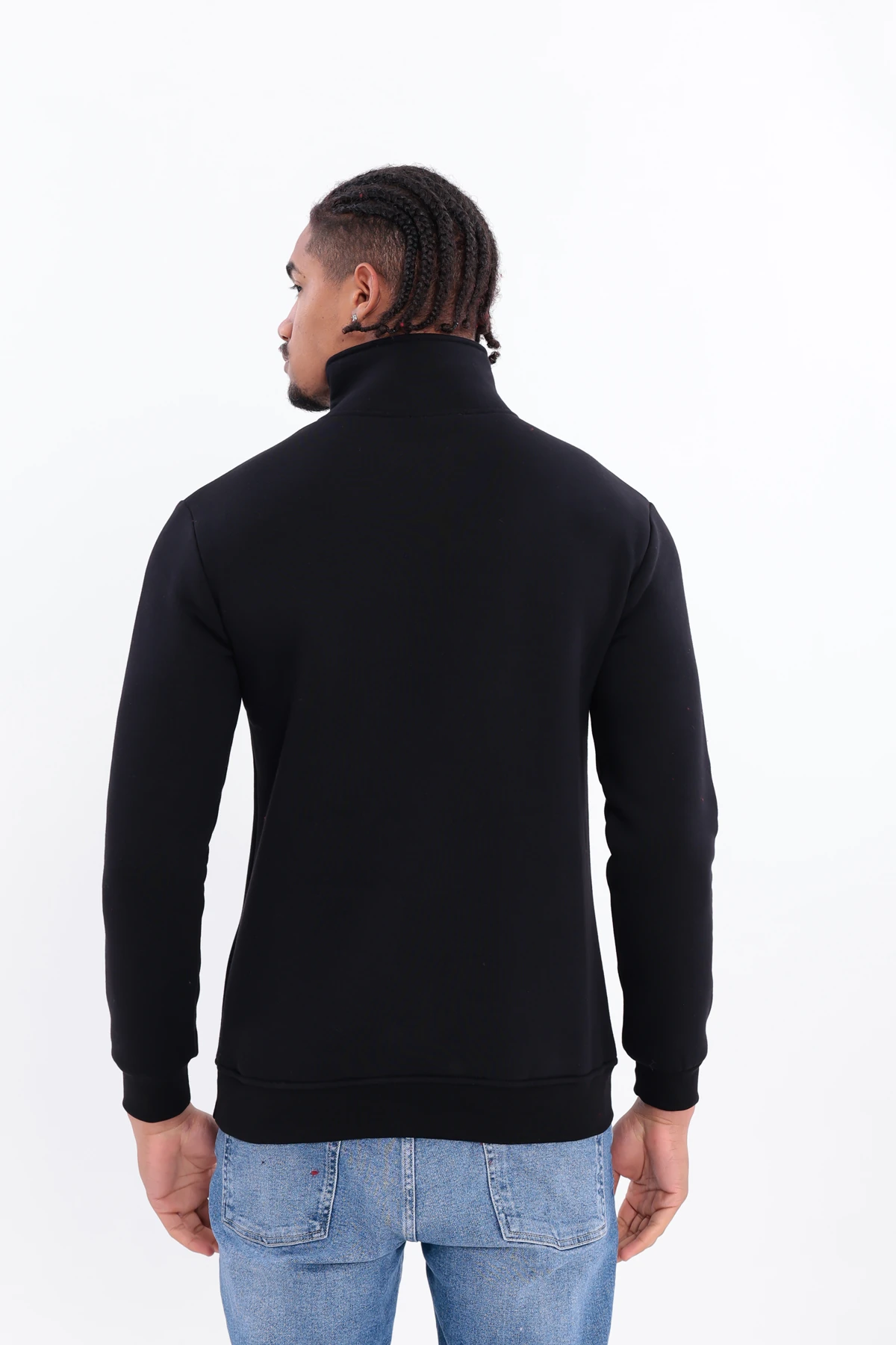 Sıfır4 Yarım Fermuarlı 3 iplik şardonlu  Sweatshirt siyah