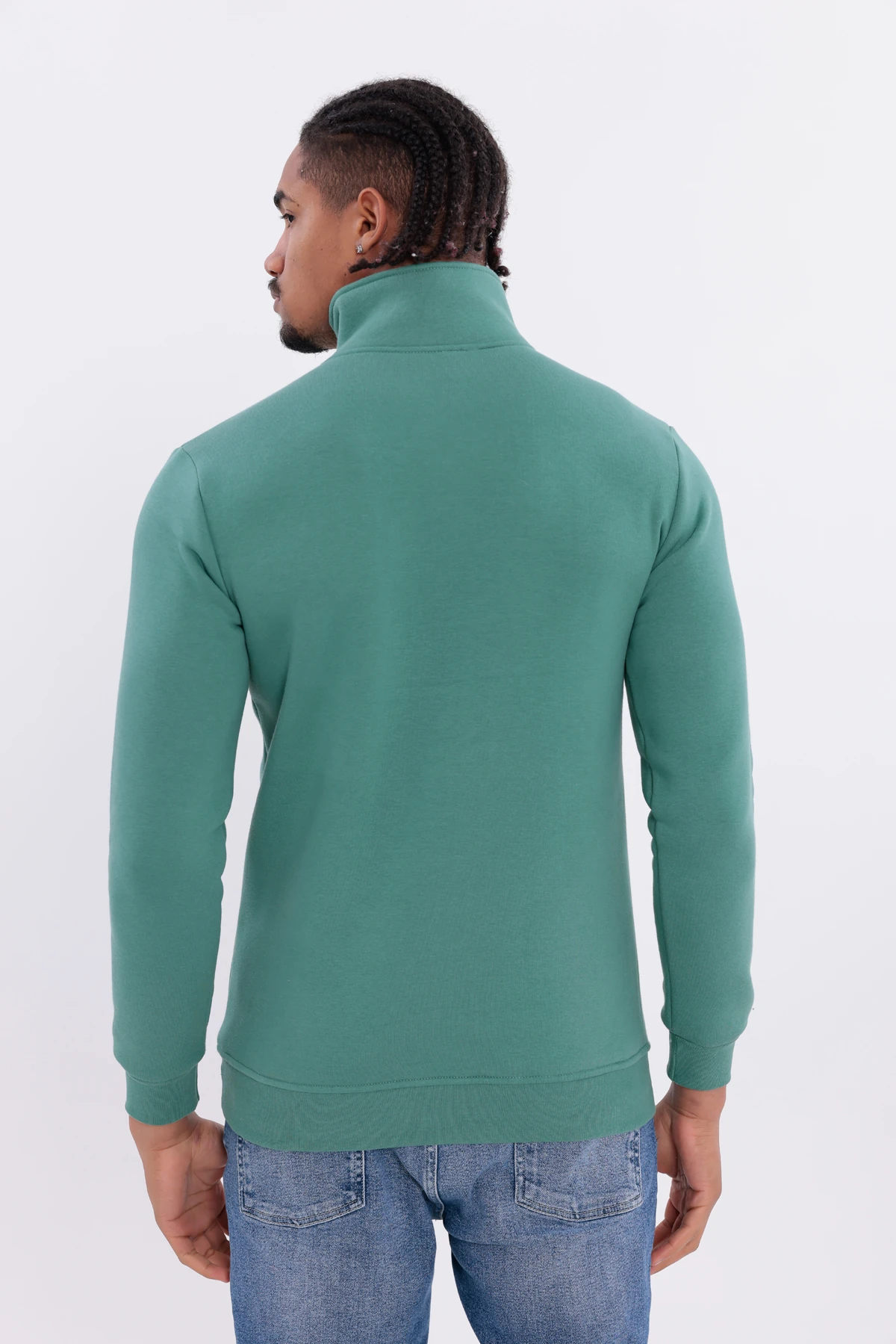 Sıfır4 Yarım Fermuarlı 3 iplik şardonlu  Sweatshirt Mint Yeşili