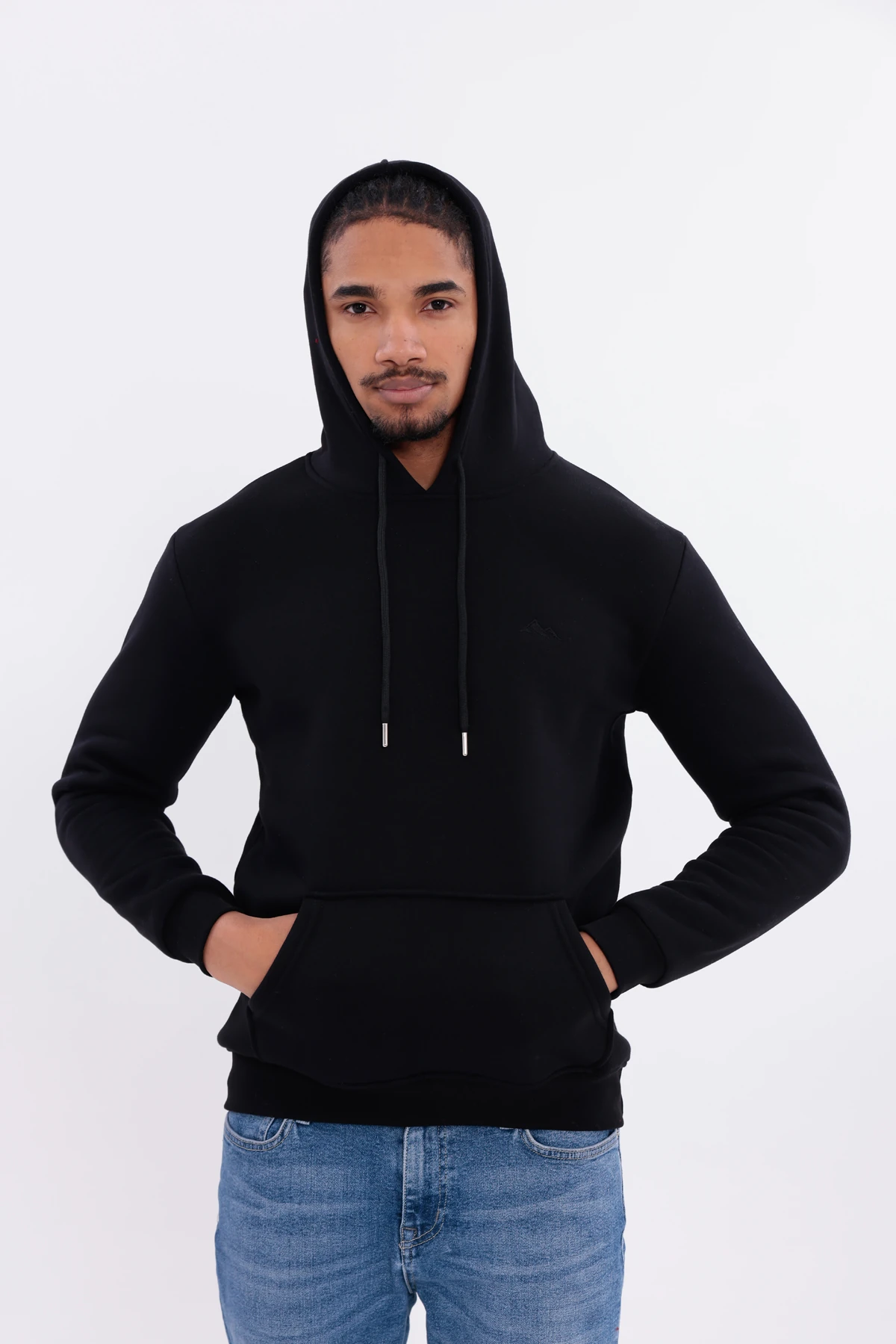 SIFIR4 3 İplik Şardonlu Kapüşonlu Sweatshirt Siyah