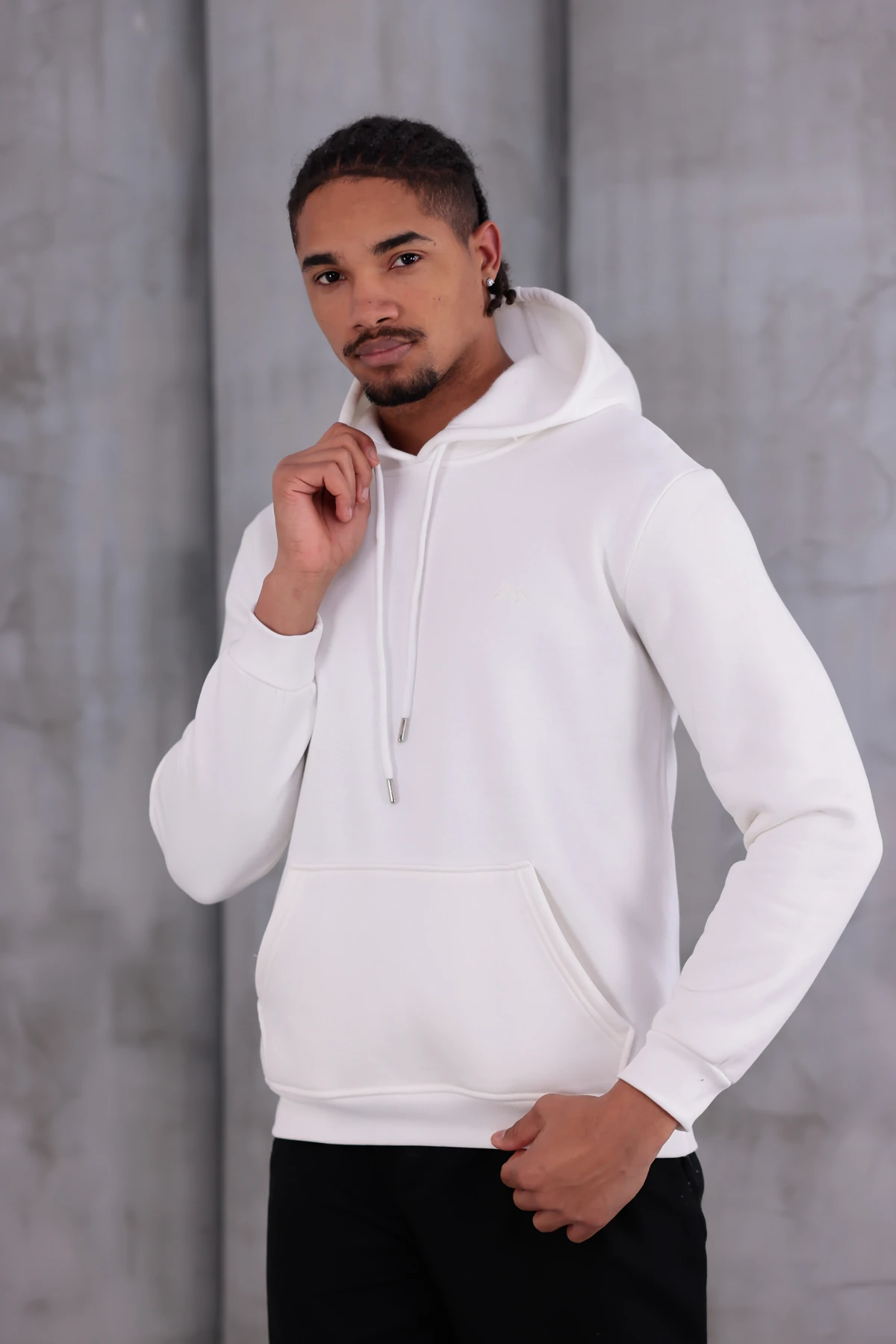 SIFIR4 3 İplik Şardonlu Kapüşonlu Sweatshirt Beyaz