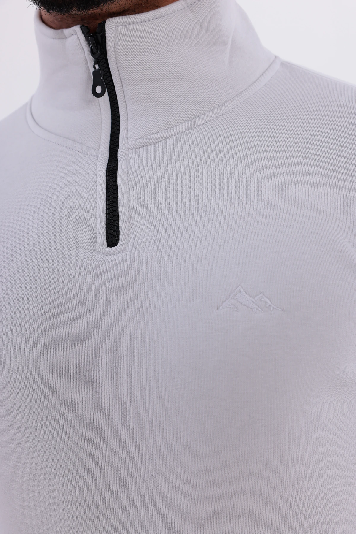 Sıfır4 Yarım Fermuarlı 3 iplik şardonlu  Sweatshirt Buz Gri