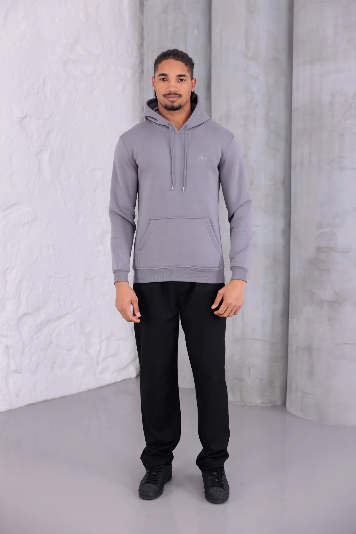 SIFIR4 3 İplik Şardonlu Kapüşonlu Sweatshirt Koyu Gri