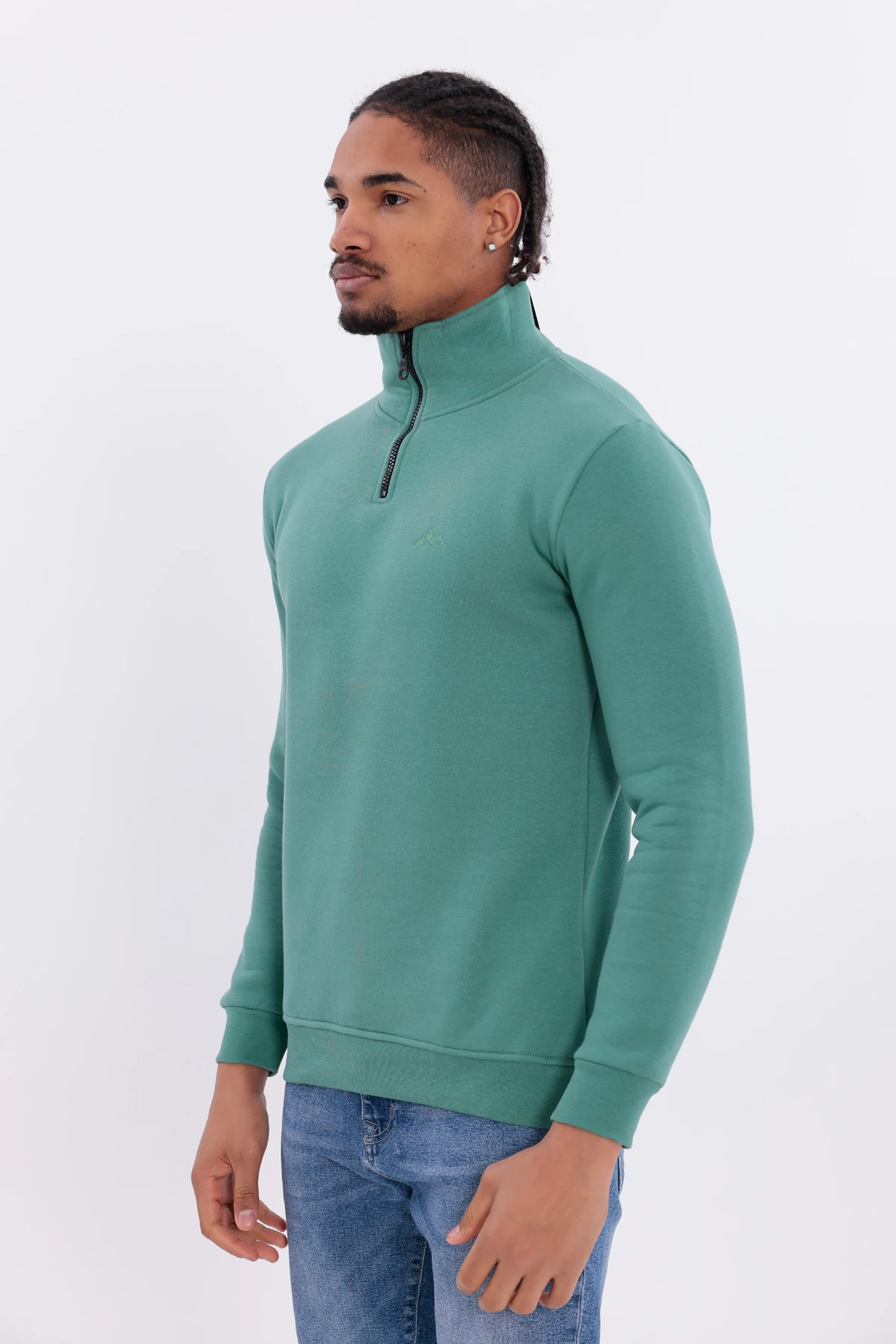 Sıfır4 Yarım Fermuarlı 3 iplik şardonlu  Sweatshirt Mint Yeşili