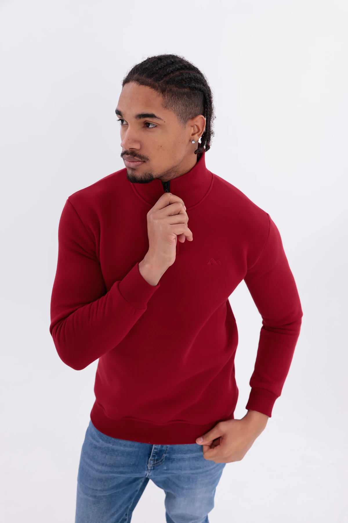 Sıfır4 Yarım Fermuarlı 3 iplik şardonlu  Sweatshirt Bordo