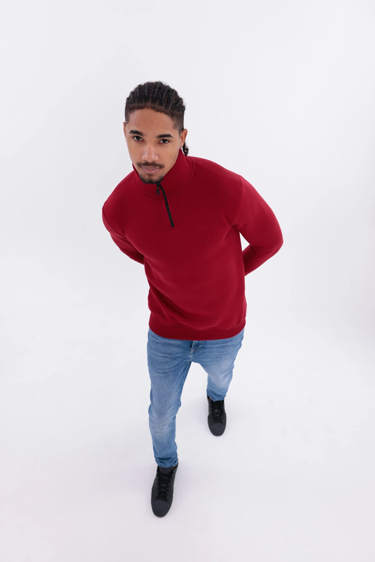 Sıfır4 Yarım Fermuarlı 3 iplik şardonlu  Sweatshirt Bordo