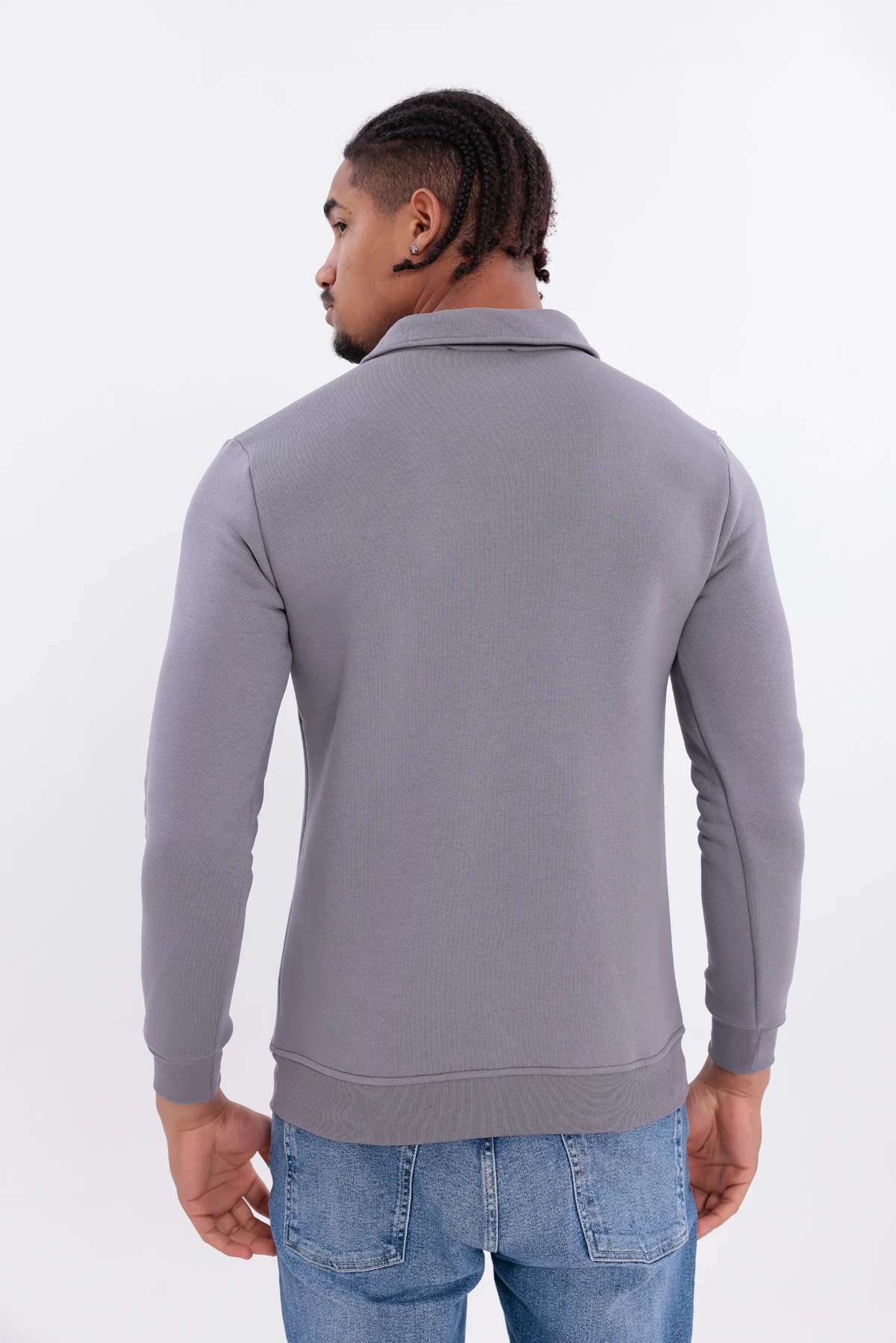 Sıfır4 Yarım Fermuarlı 3 iplik şardonlu  Sweatshirt GRİ