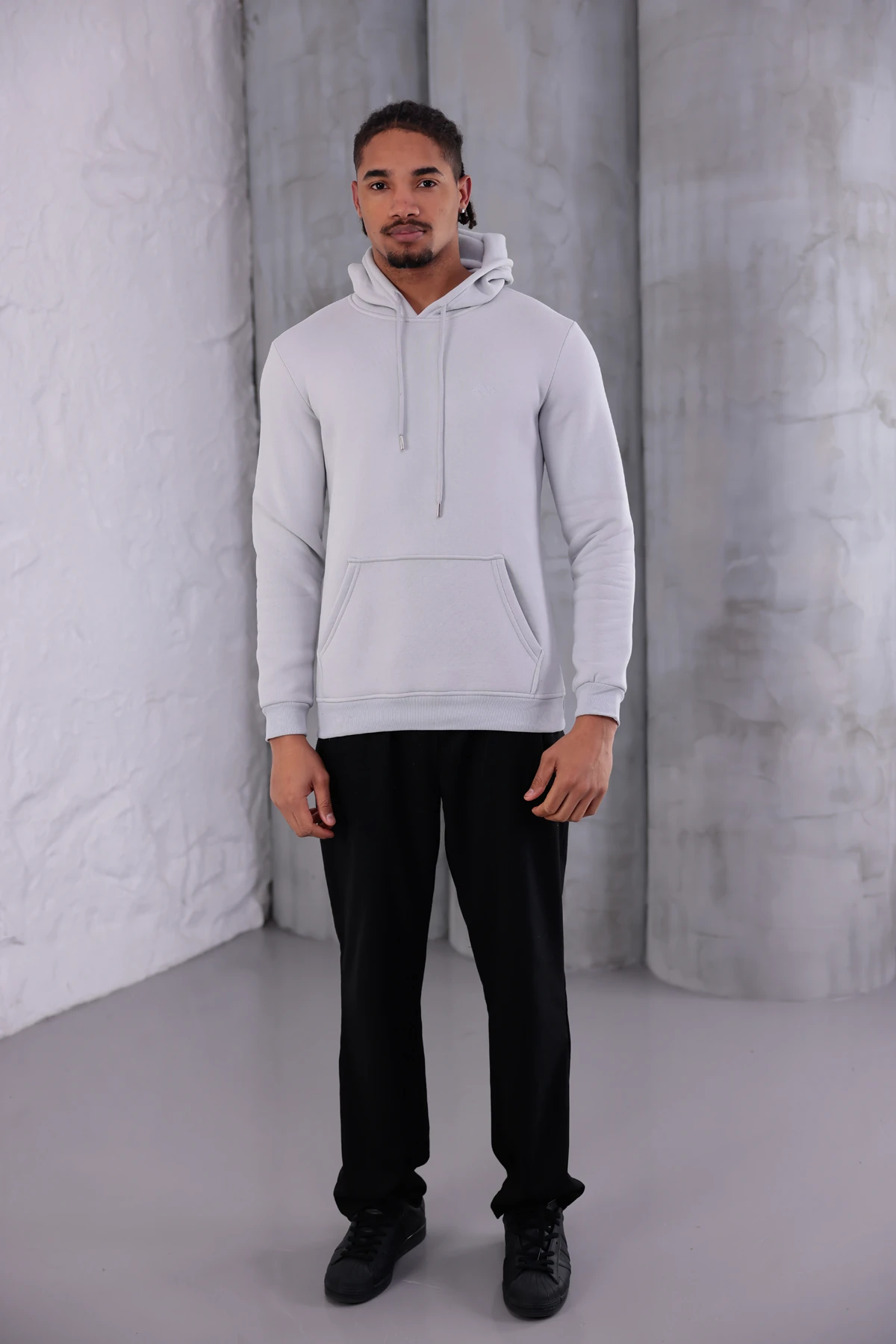 SIFIR4 3 İplik Şardonlu Kapüşonlu Sweatshirt Buz grisi