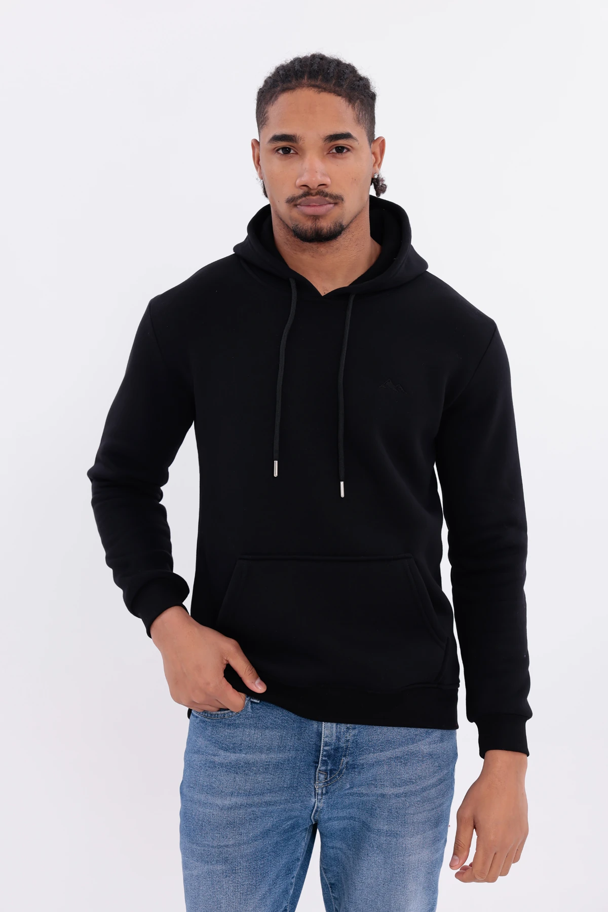 SIFIR4 3 İplik Şardonlu Kapüşonlu Sweatshirt Siyah