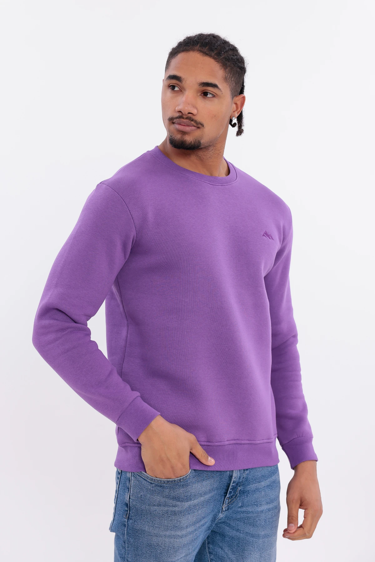 Sıfır4 Comfort Fit 3 İplik Şardonlu Sweatshirt Mor