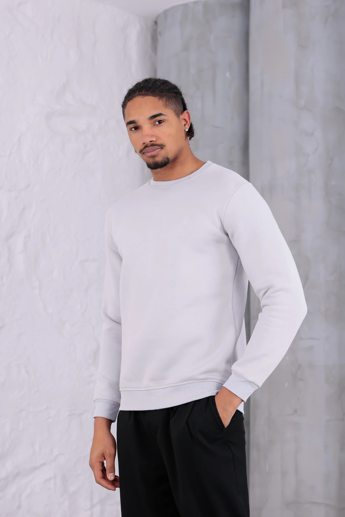 Sıfır4 Comfort Fit 3 İplik Şardonlu Sweatshirt açık gri