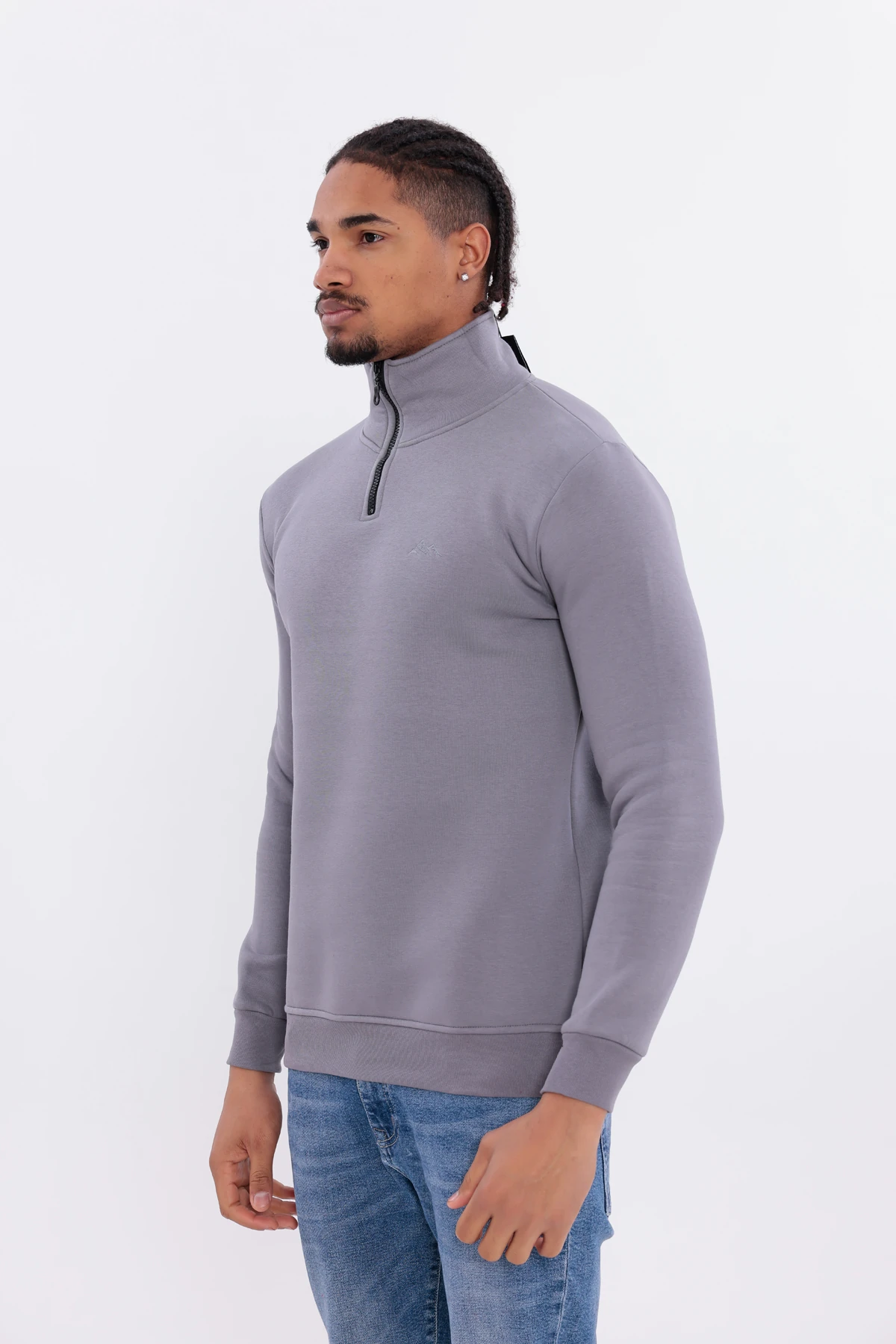 Sıfır4 Yarım Fermuarlı 3 iplik şardonlu  Sweatshirt GRİ