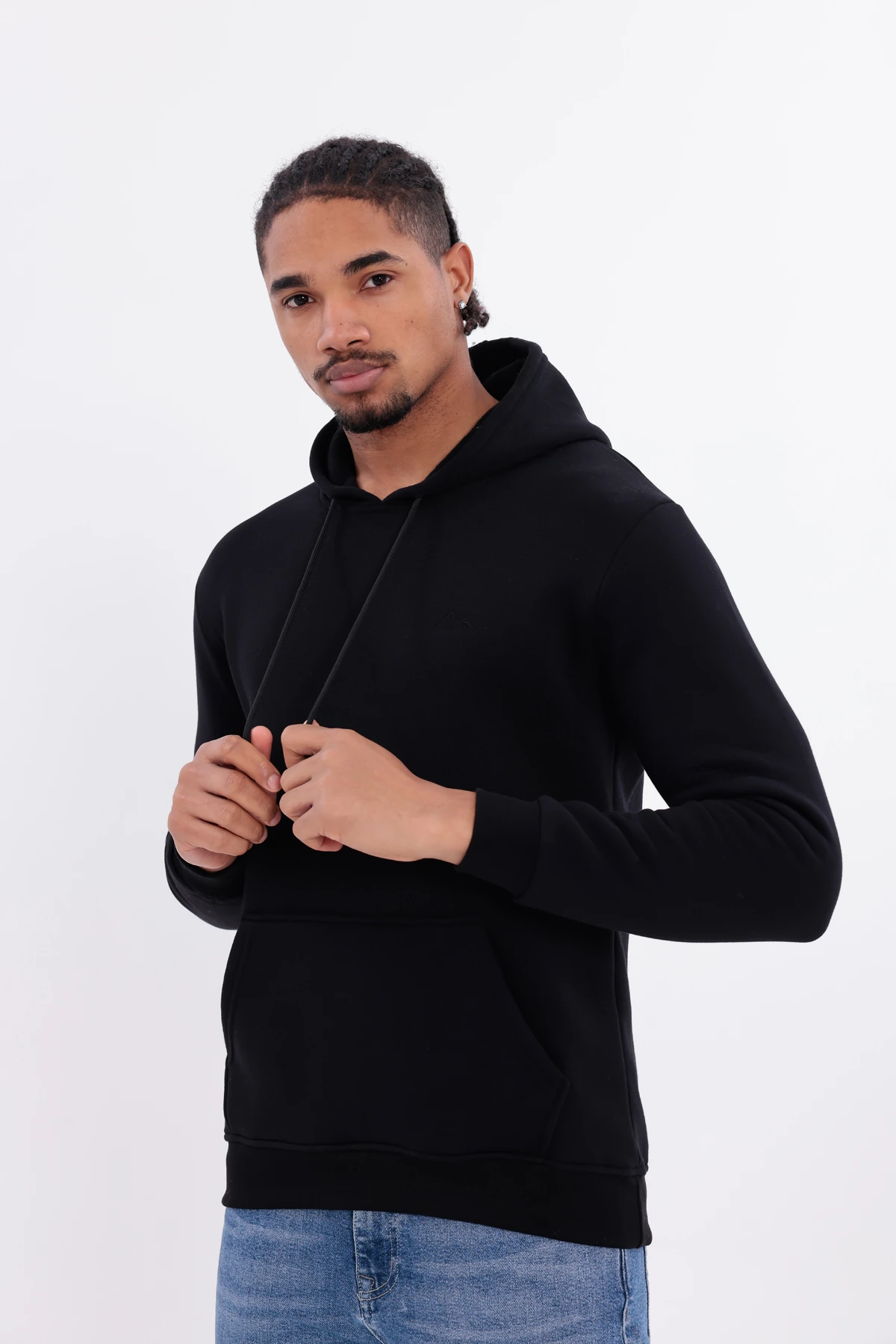 SIFIR4 3 İplik Şardonlu Kapüşonlu Sweatshirt Siyah