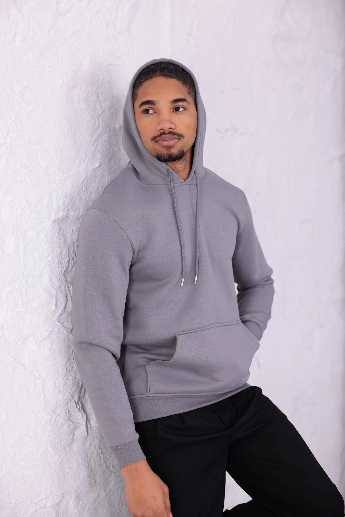 SIFIR4 3 İplik Şardonlu Kapüşonlu Sweatshirt Koyu Gri