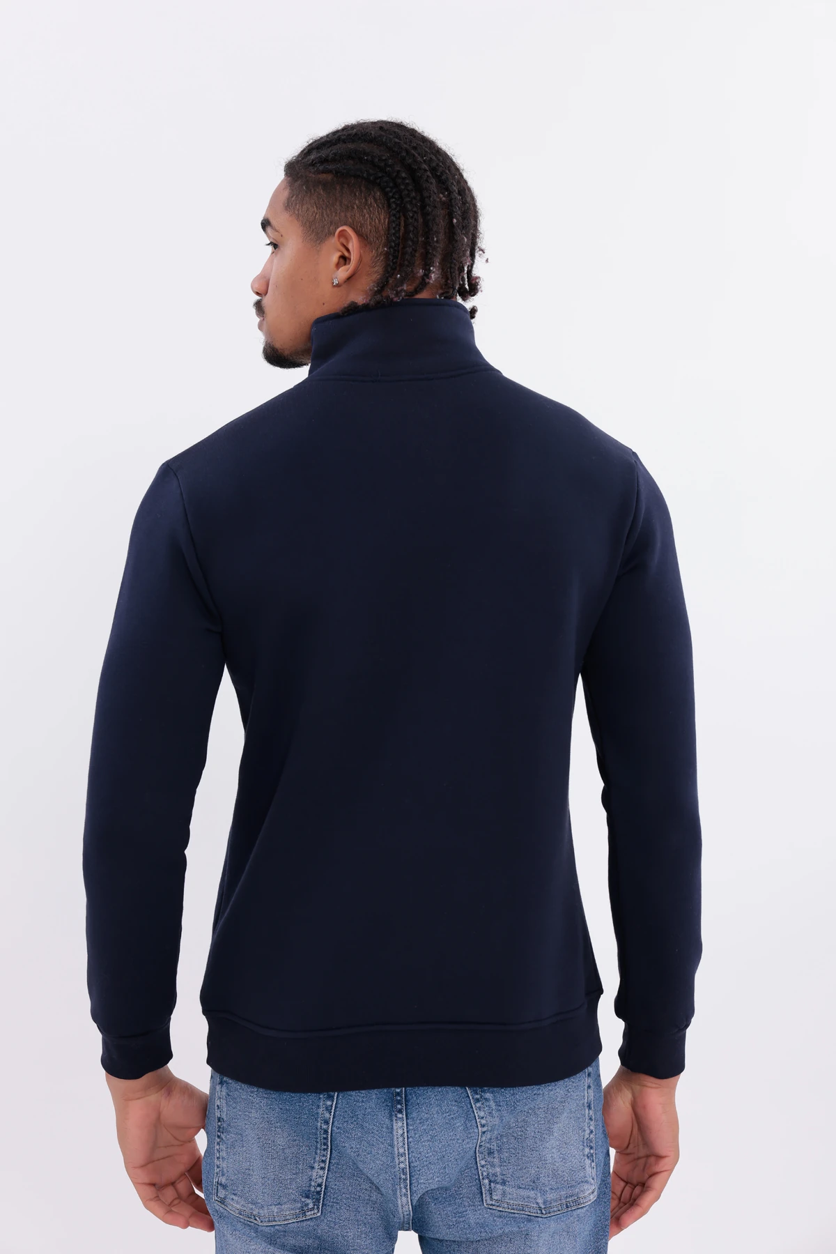 Sıfır4 Yarım Fermuarlı 3 iplik şardonlu  Sweatshirt Lacivert