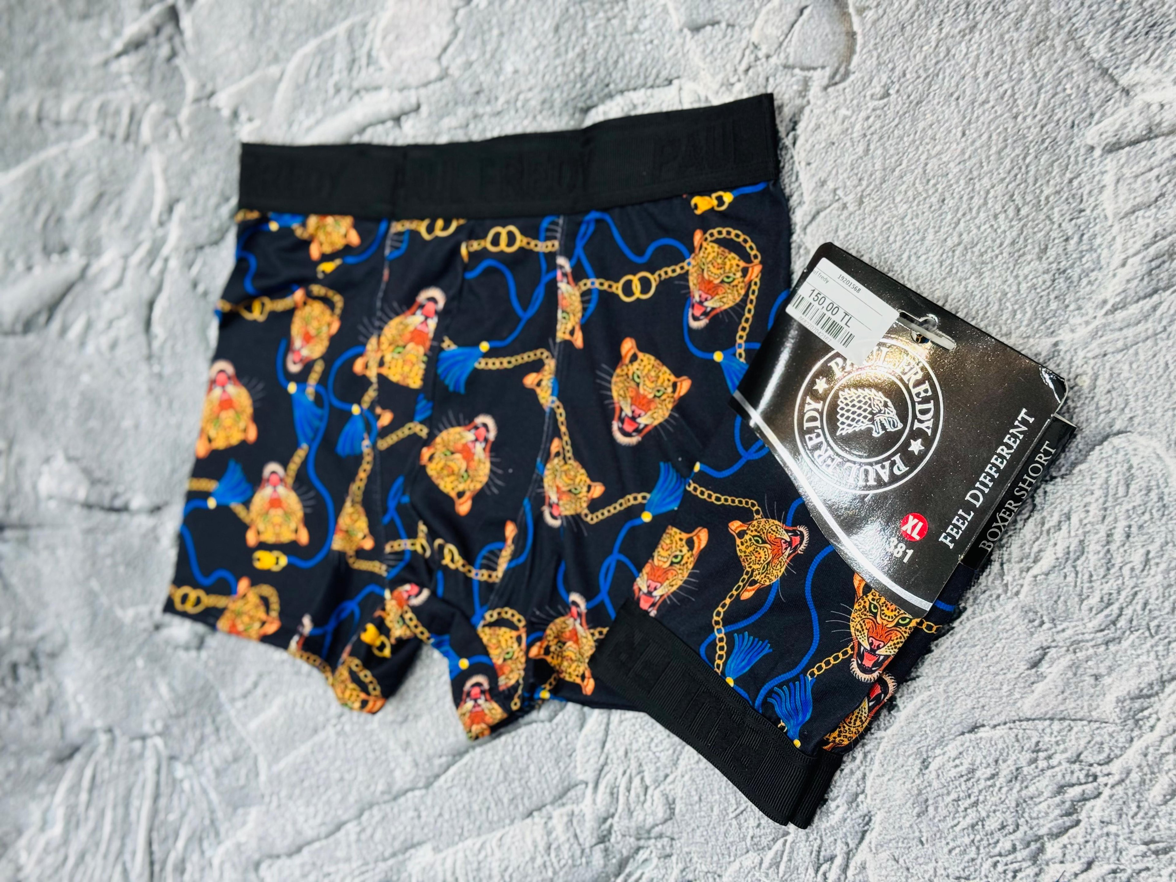 Boxer Siyah Zincir Leopar Desenli