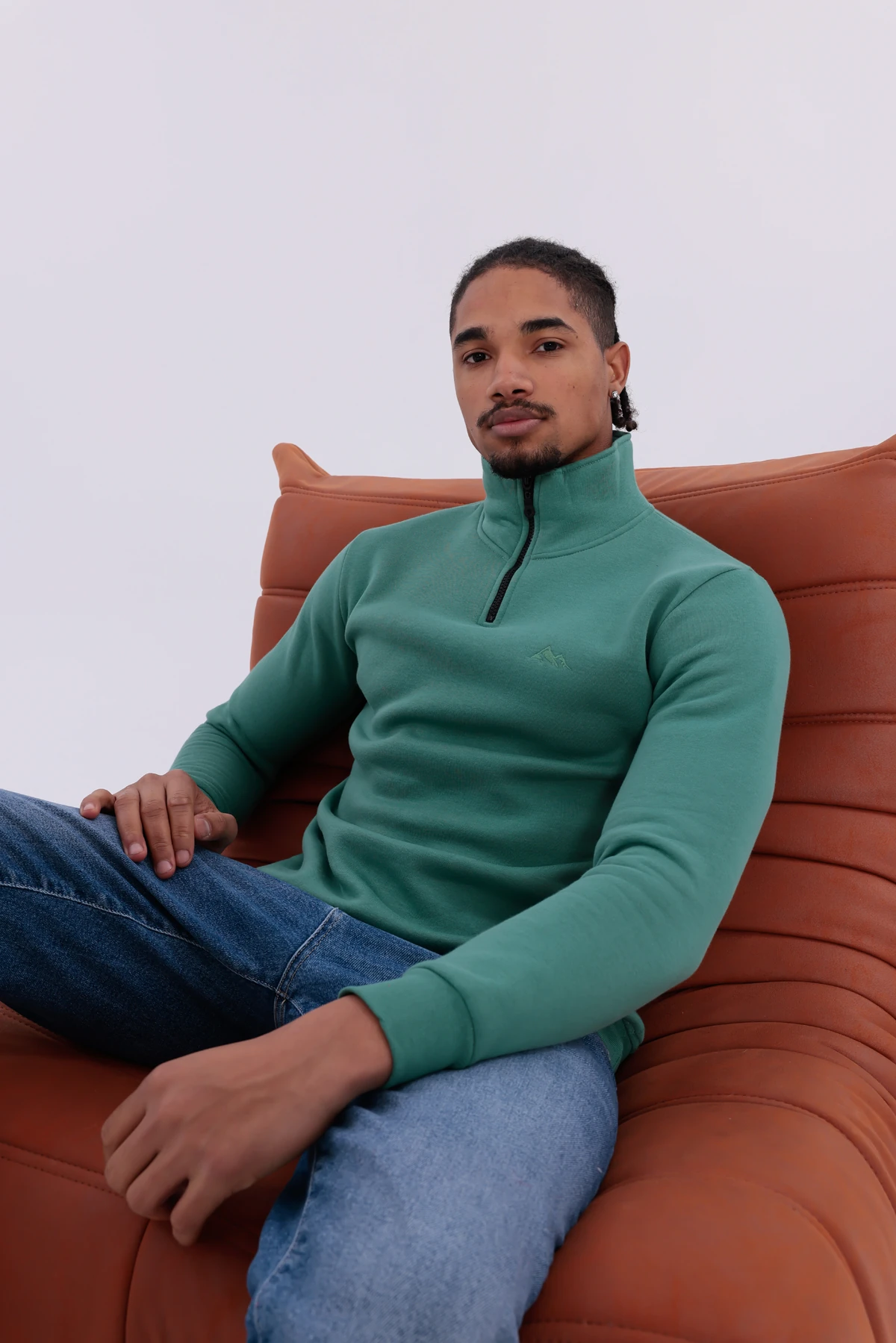 Sıfır4 Yarım Fermuarlı 3 iplik şardonlu  Sweatshirt Mint Yeşili