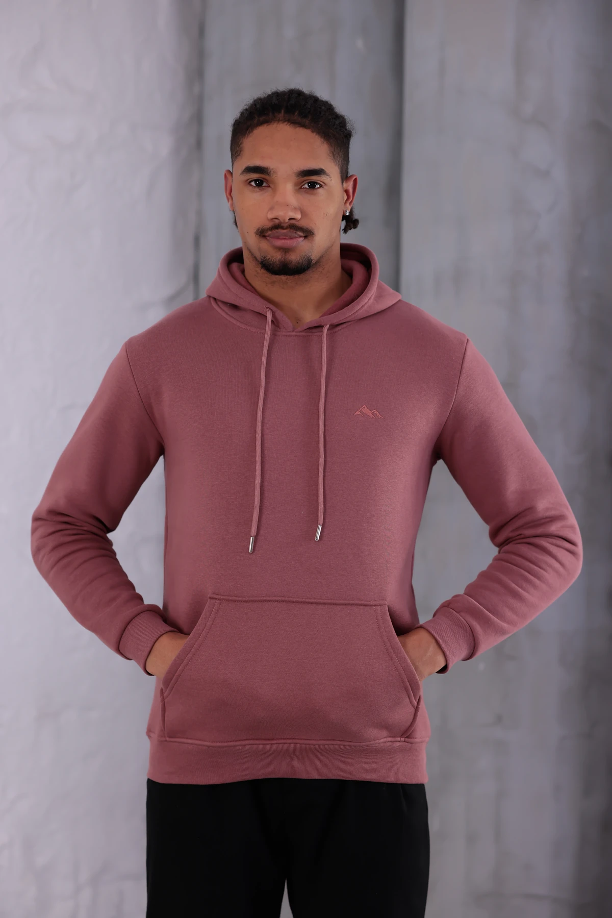 SIFIR4 3 İplik Şardonlu Kapüşonlu Sweatshirt Gül Kurusu