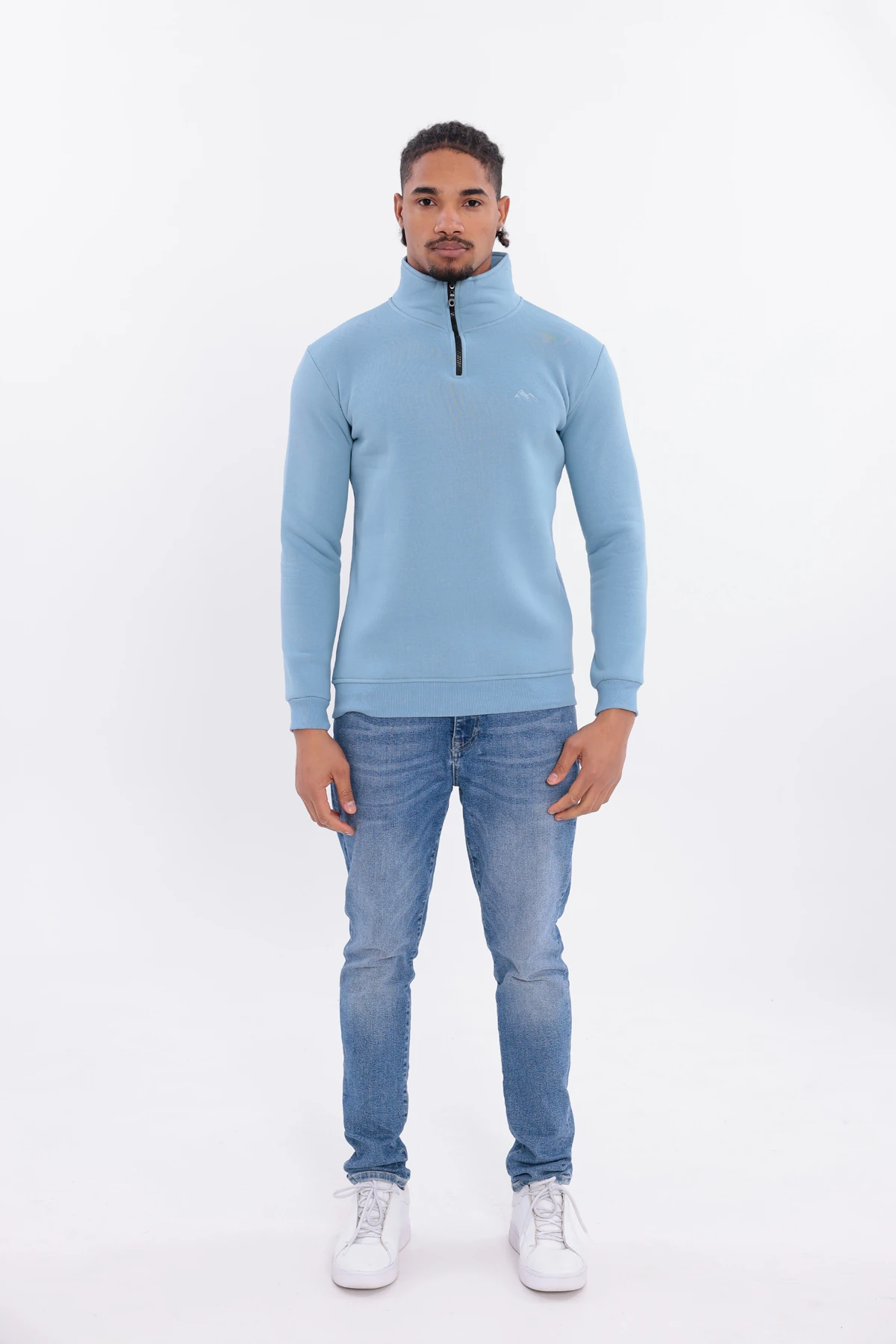 Sıfır4 Yarım Fermuarlı 3 iplik şardonlu  Sweatshirt gökyüzü mavisi