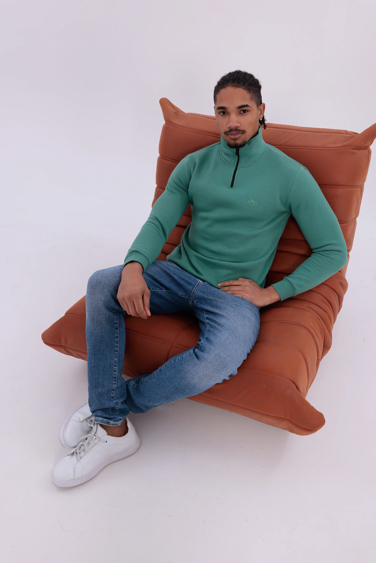 Sıfır4 Yarım Fermuarlı 3 iplik şardonlu  Sweatshirt Mint Yeşili