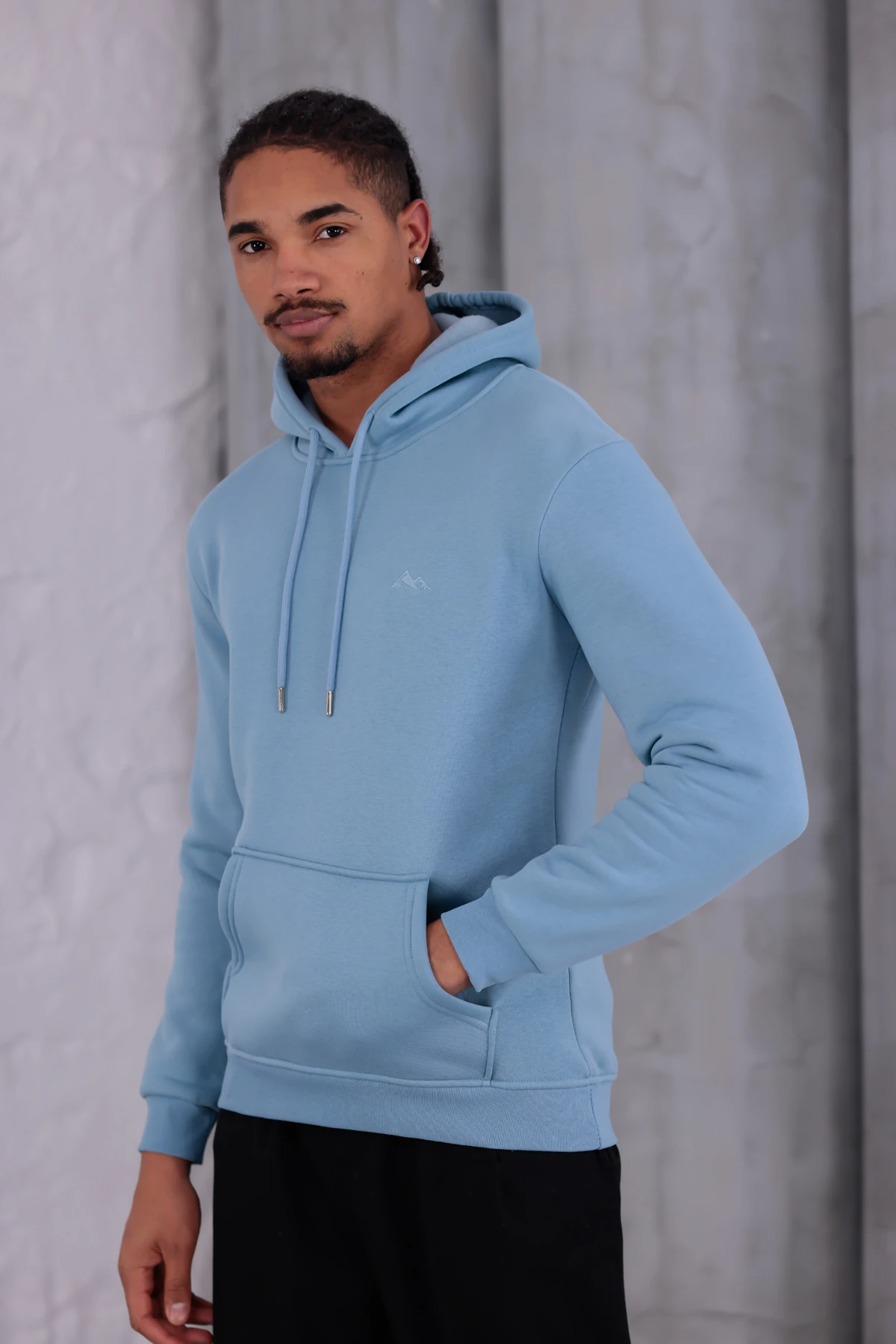 SIFIR4 3 İplik Şardonlu Kapüşonlu Sweatshirt Gökyüzü mavisi