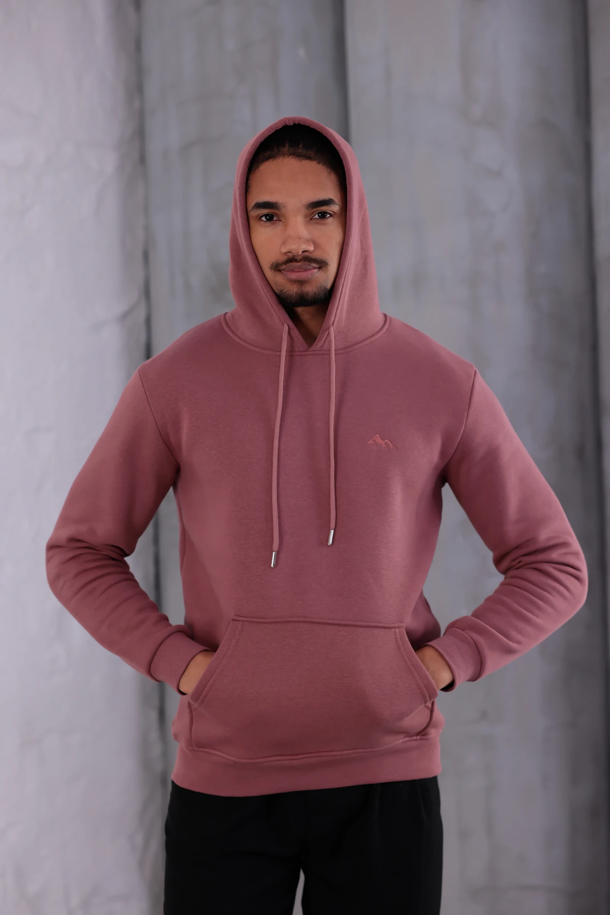 SIFIR4 3 İplik Şardonlu Kapüşonlu Sweatshirt Gül Kurusu