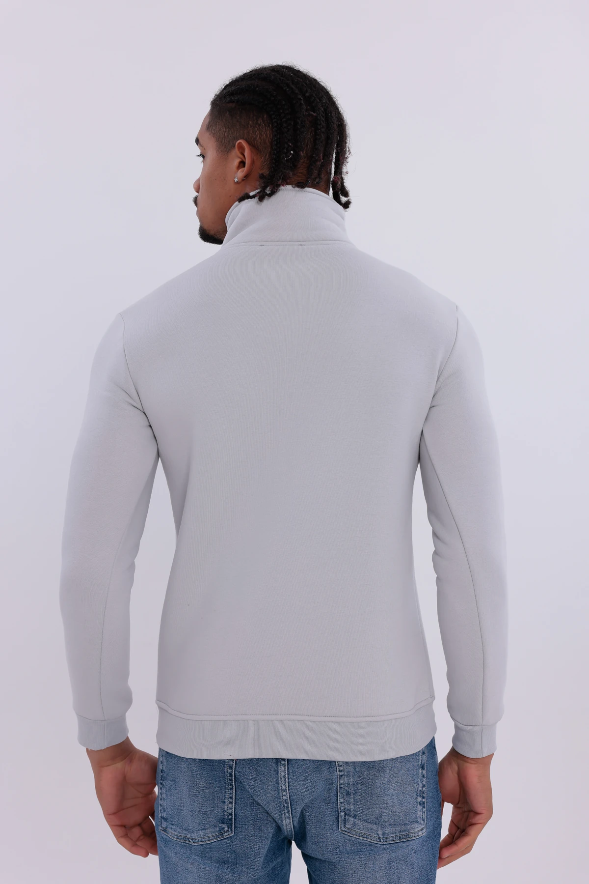 Sıfır4 Yarım Fermuarlı 3 iplik şardonlu  Sweatshirt Buz Gri