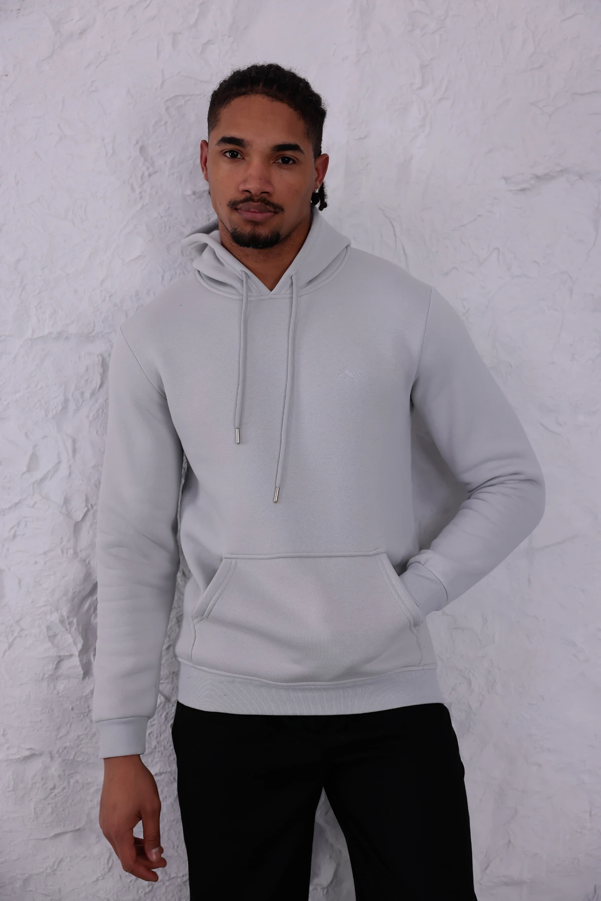 SIFIR4 3 İplik Şardonlu Kapüşonlu Sweatshirt Buz grisi