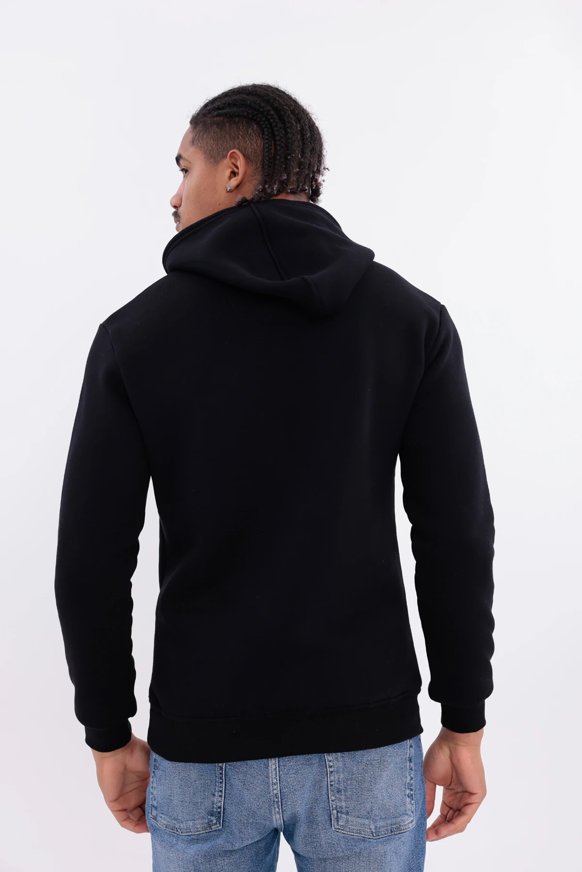 SIFIR4 3 İplik Şardonlu Kapüşonlu Sweatshirt Siyah