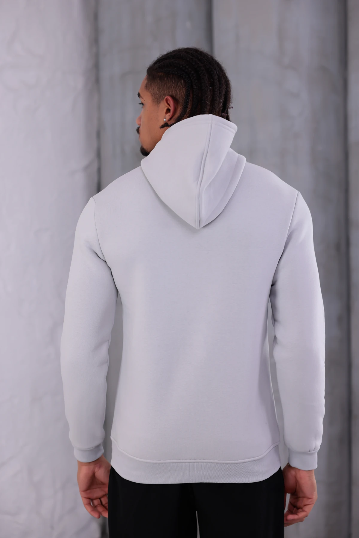 SIFIR4 3 İplik Şardonlu Kapüşonlu Sweatshirt Buz grisi