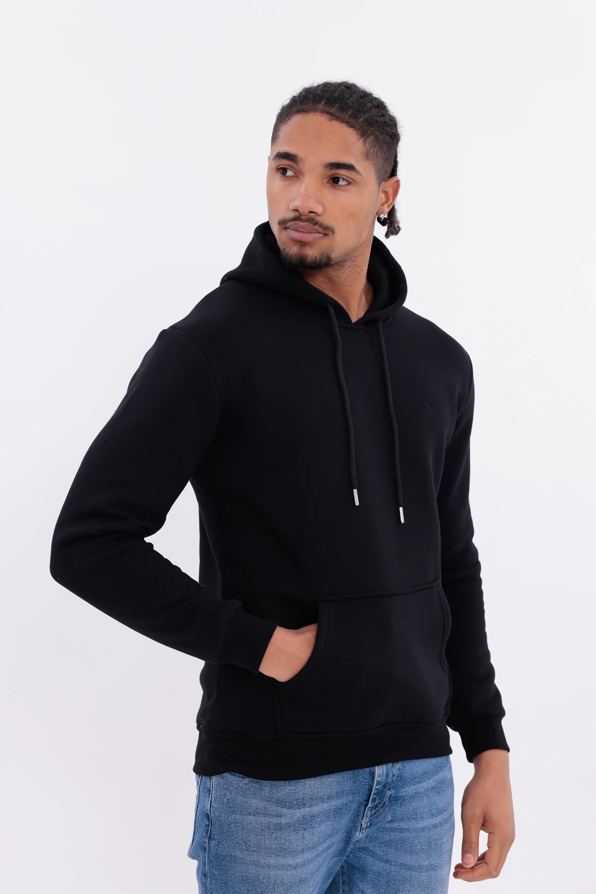 SIFIR4 3 İplik Şardonlu Kapüşonlu Sweatshirt Siyah