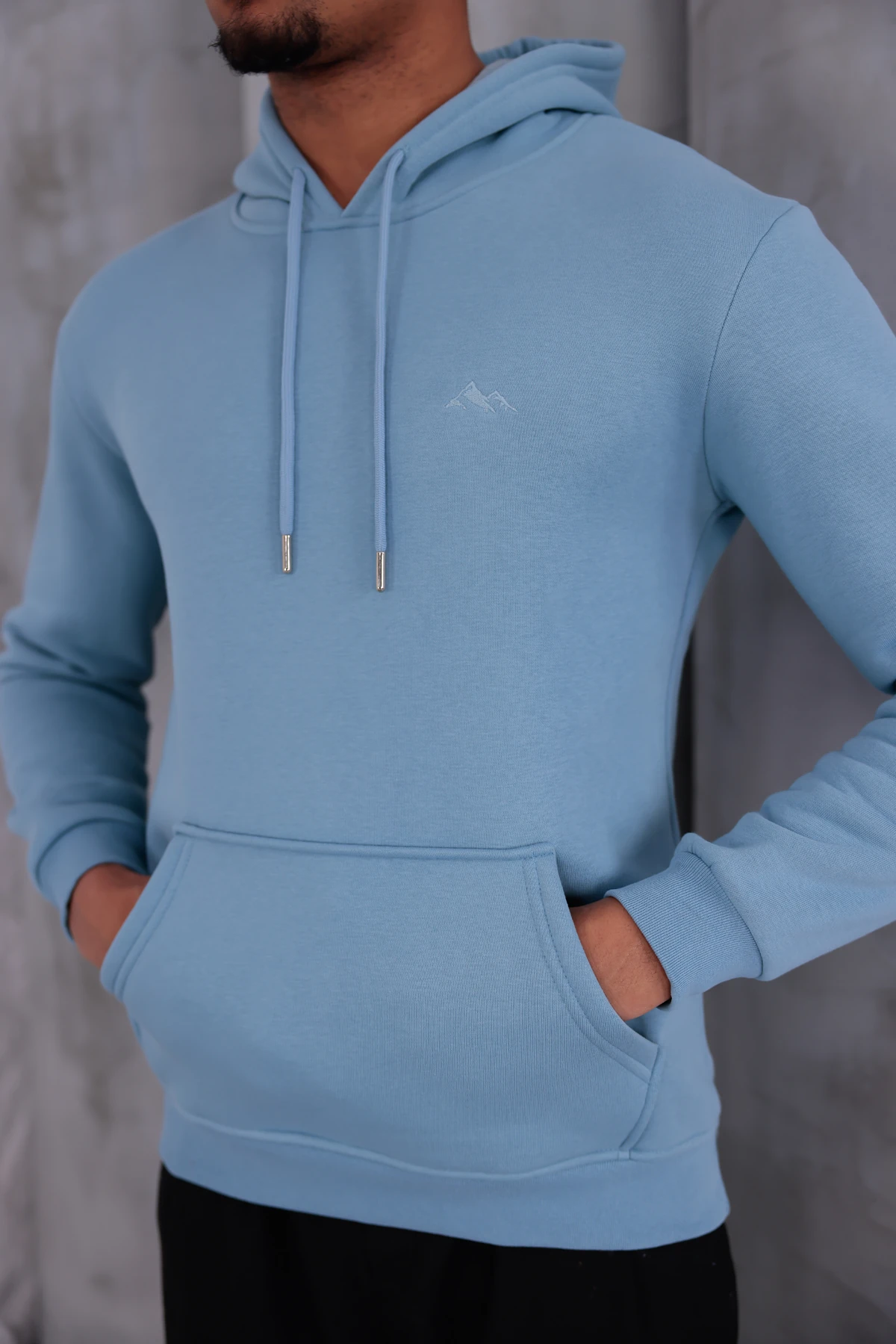 SIFIR4 3 İplik Şardonlu Kapüşonlu Sweatshirt Gökyüzü mavisi