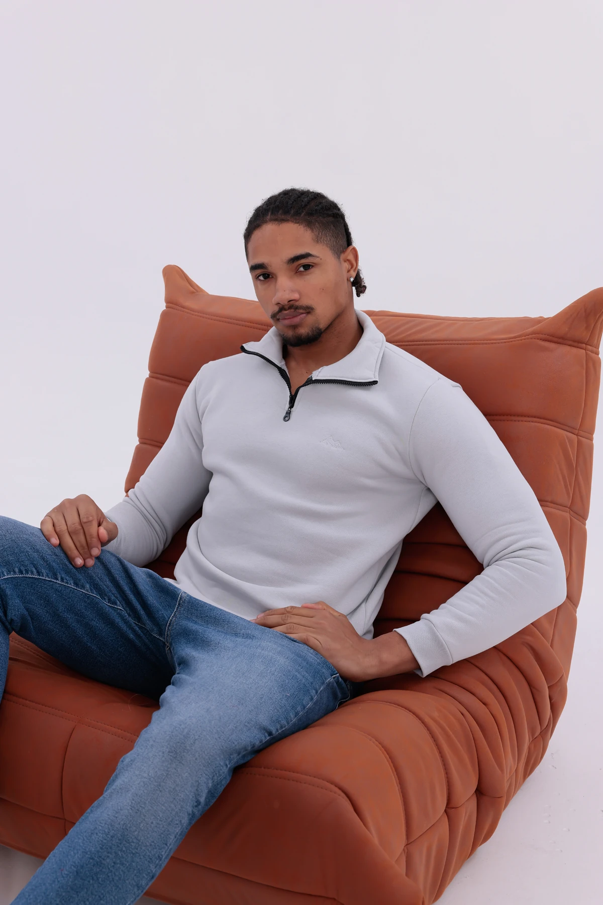 Sıfır4 Yarım Fermuarlı 3 iplik şardonlu  Sweatshirt Mint Yeşili