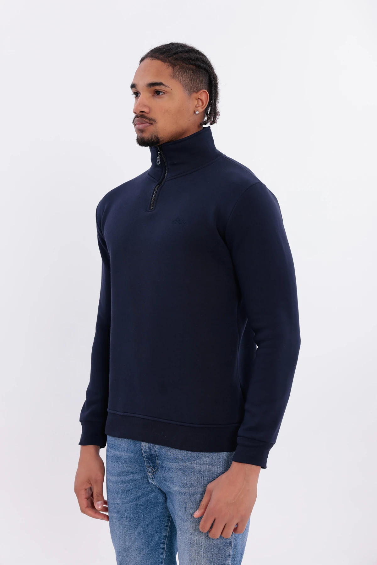 Sıfır4 Yarım Fermuarlı 3 iplik şardonlu  Sweatshirt Lacivert