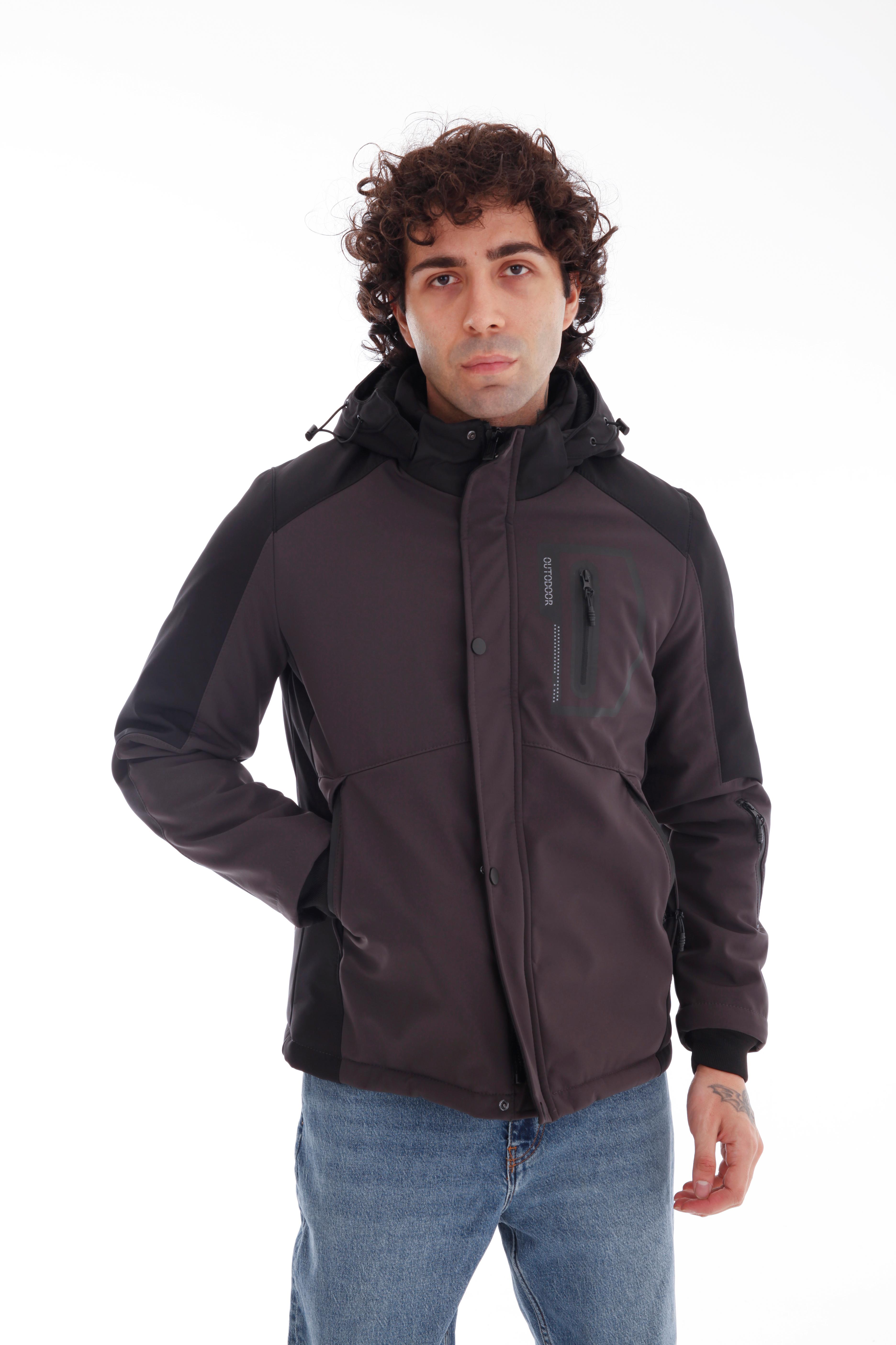 GVZ1028 Battal Beden Gavazzi Outdoor Kapitone İçi Kürklü Çift Renkli Softshell Mont - Füme