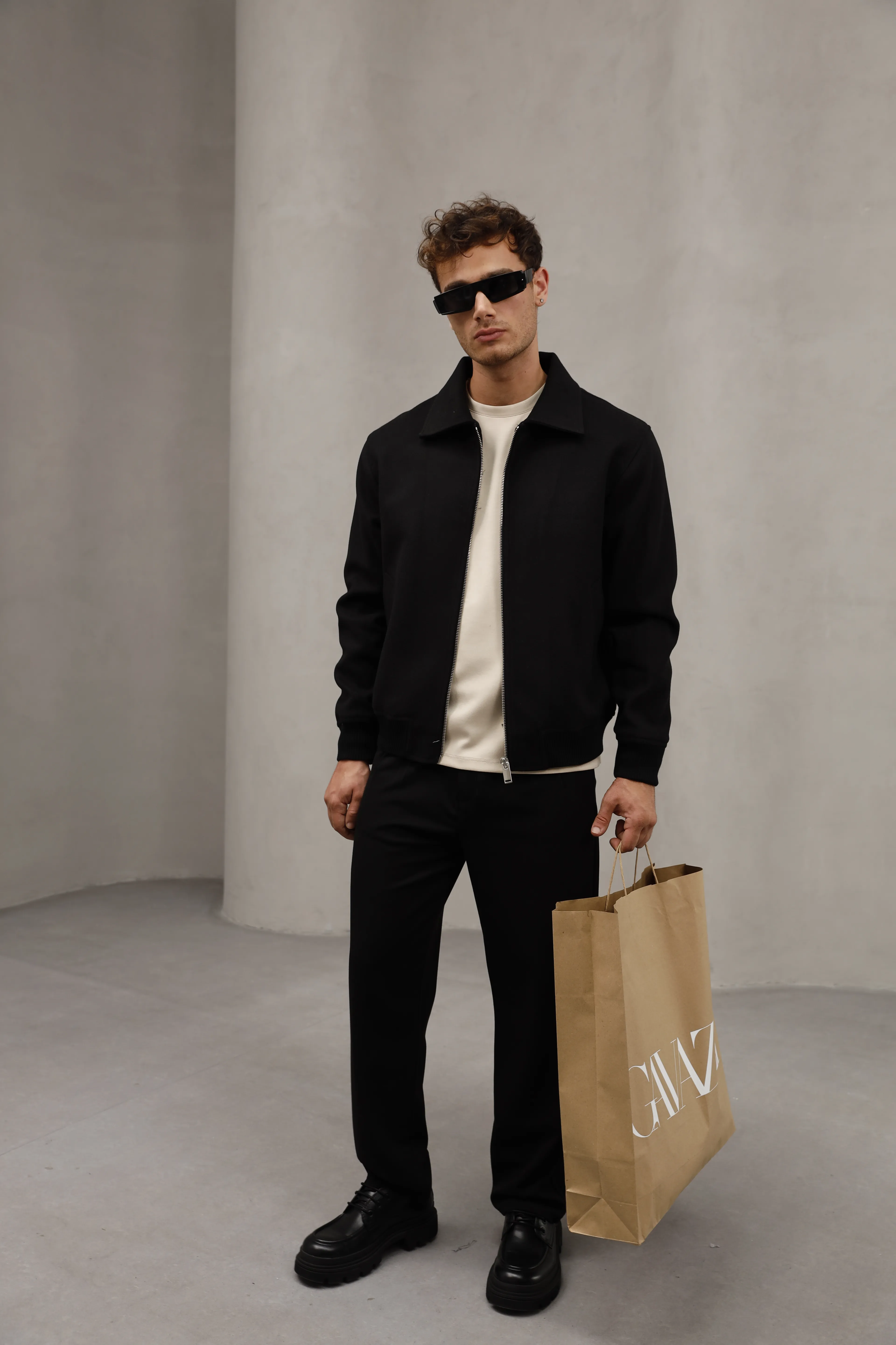 GVZ1062 Ribanalı Kaşe Mont - Siyah