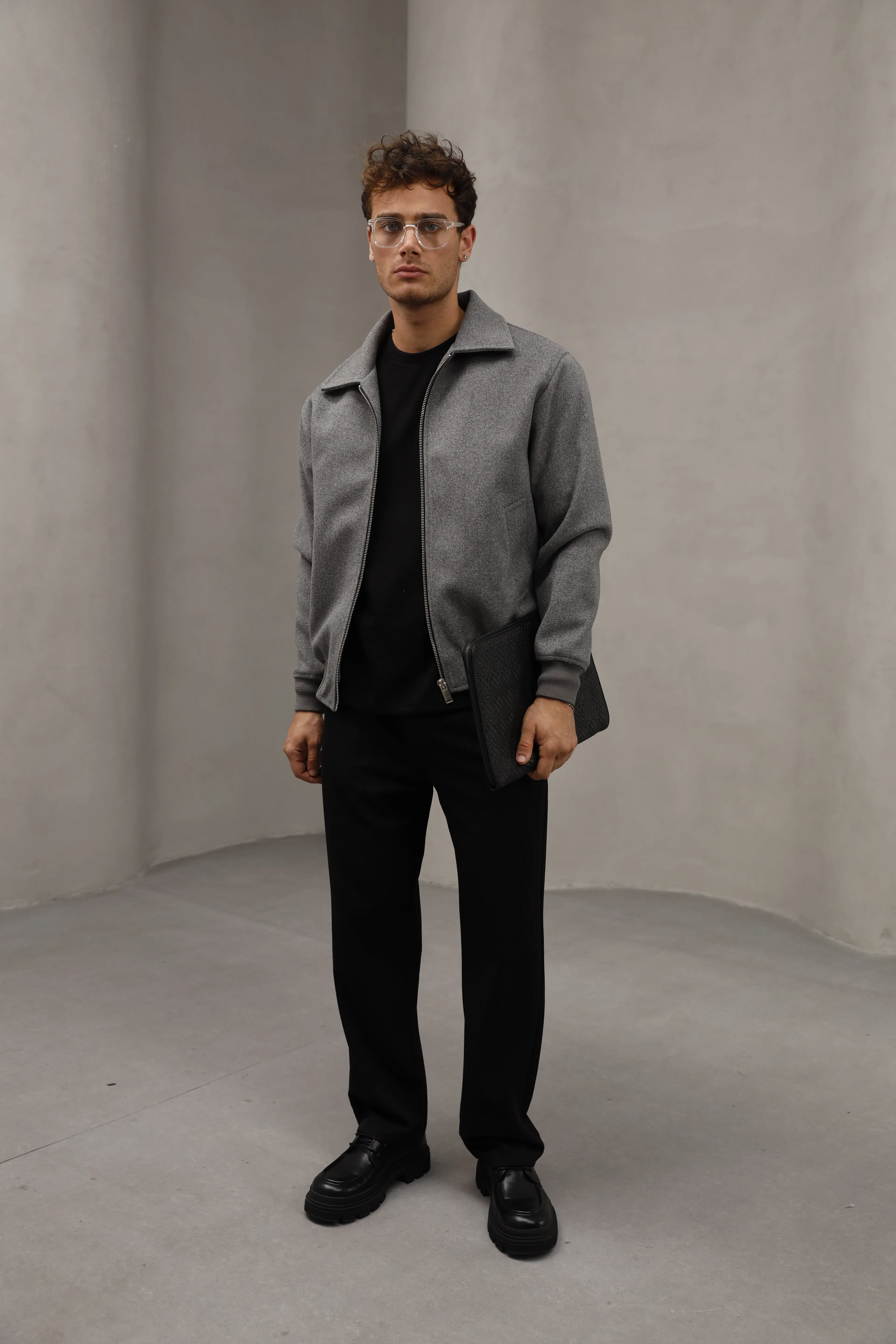 GVZ1062 Ribanalı Kaşe Mont - Gri