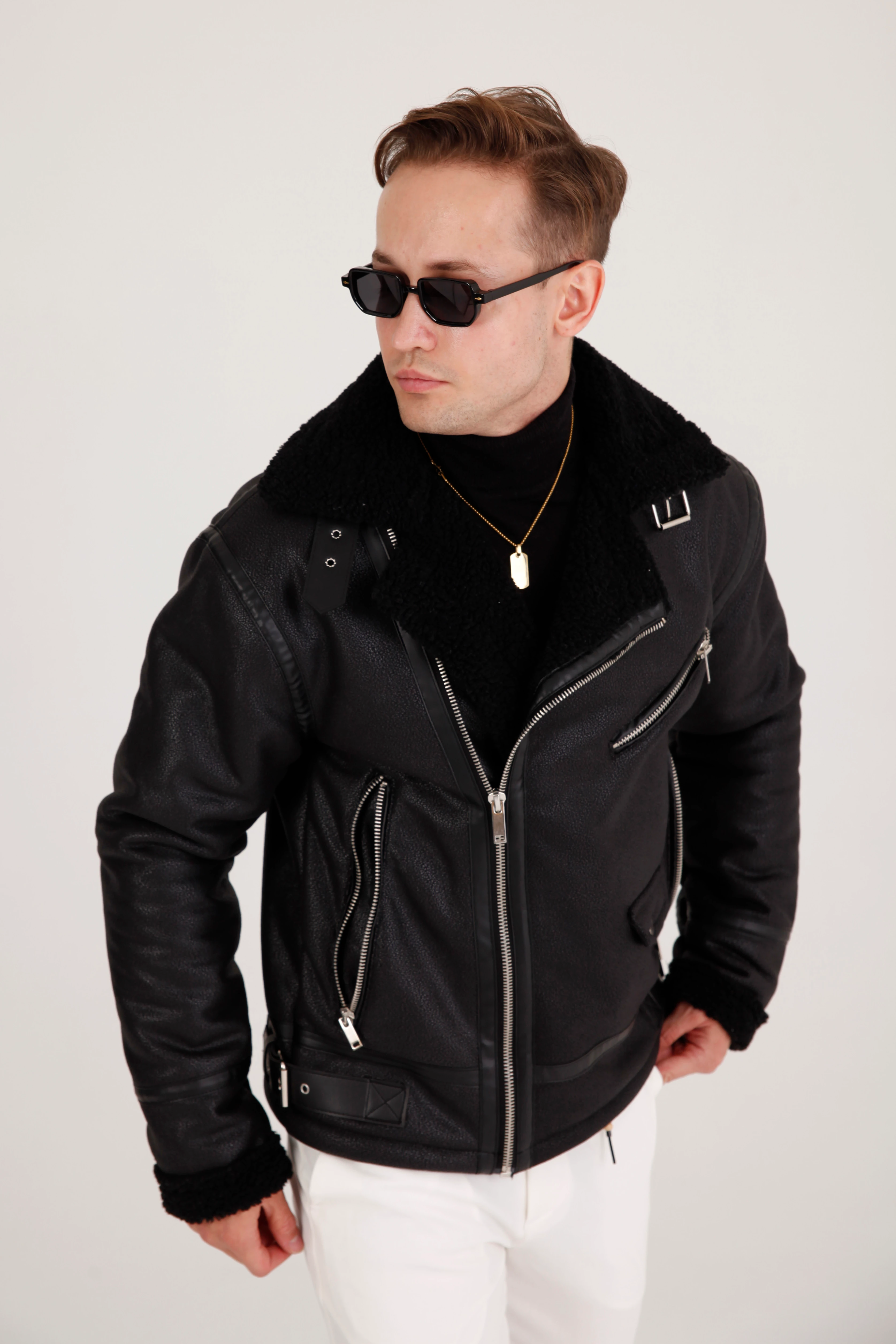 GVZ1018 Kürklü Lamine Deri Mont