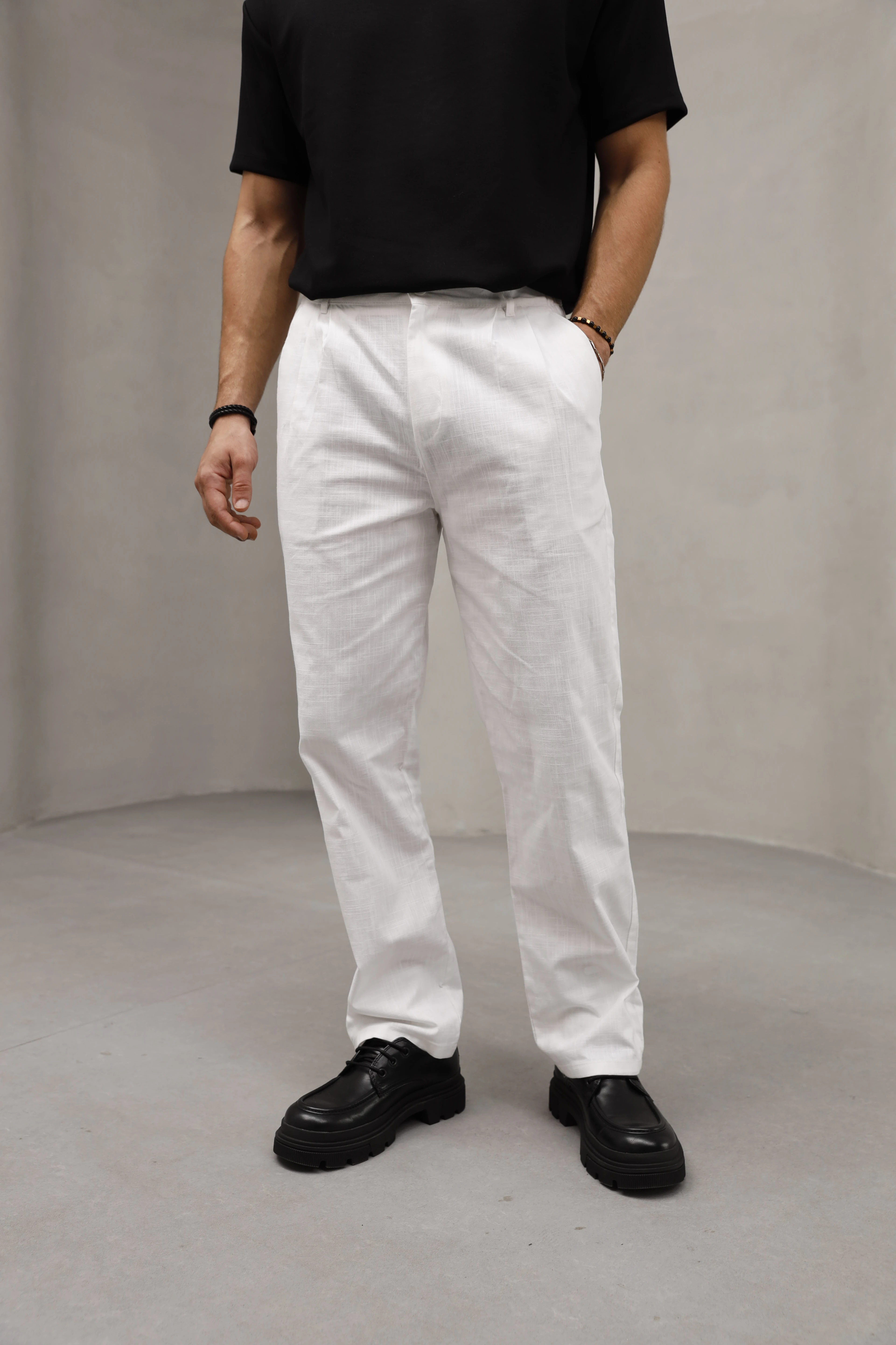 GVZ7032 Baggy Keten Pantolon - Beyaz