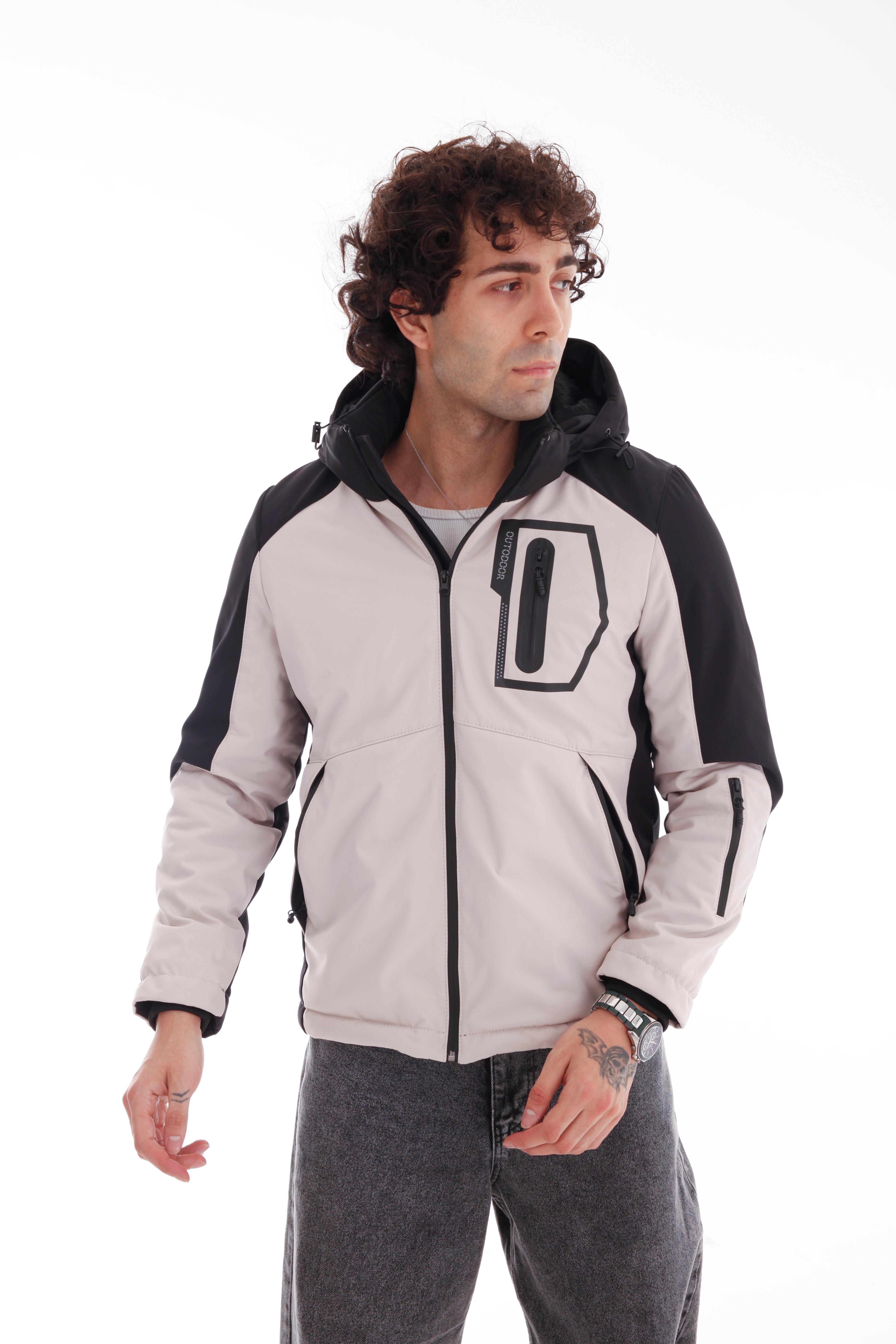 GVZ1028 Battal Beden Gavazzi Outdoor Kapitone İçi Kürklü Çift Renkli Softshell Mont