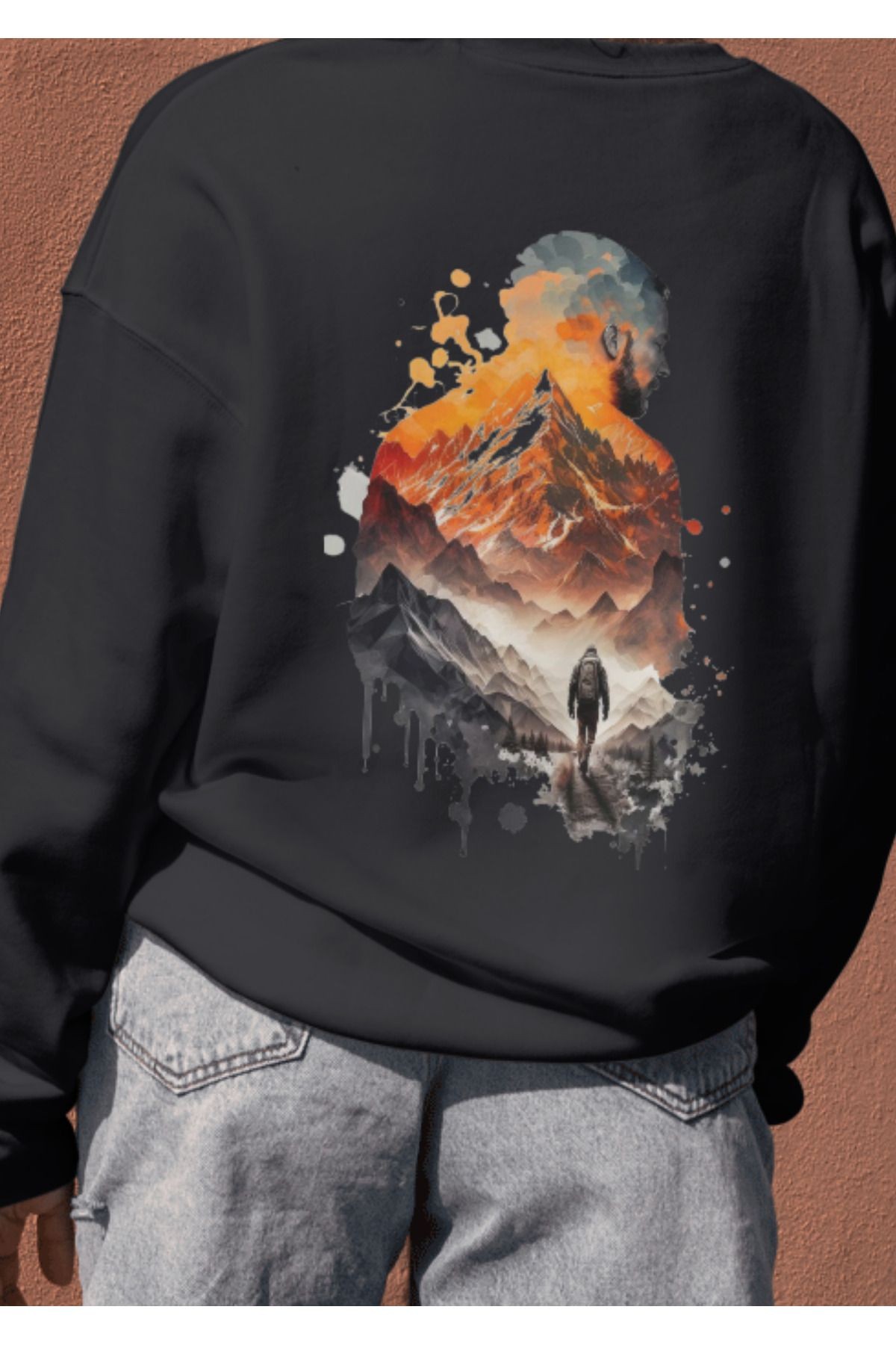 DOĞA TEMALI BİSİKLET YAKA UNİSEX SWEATSHIRTS main variant image