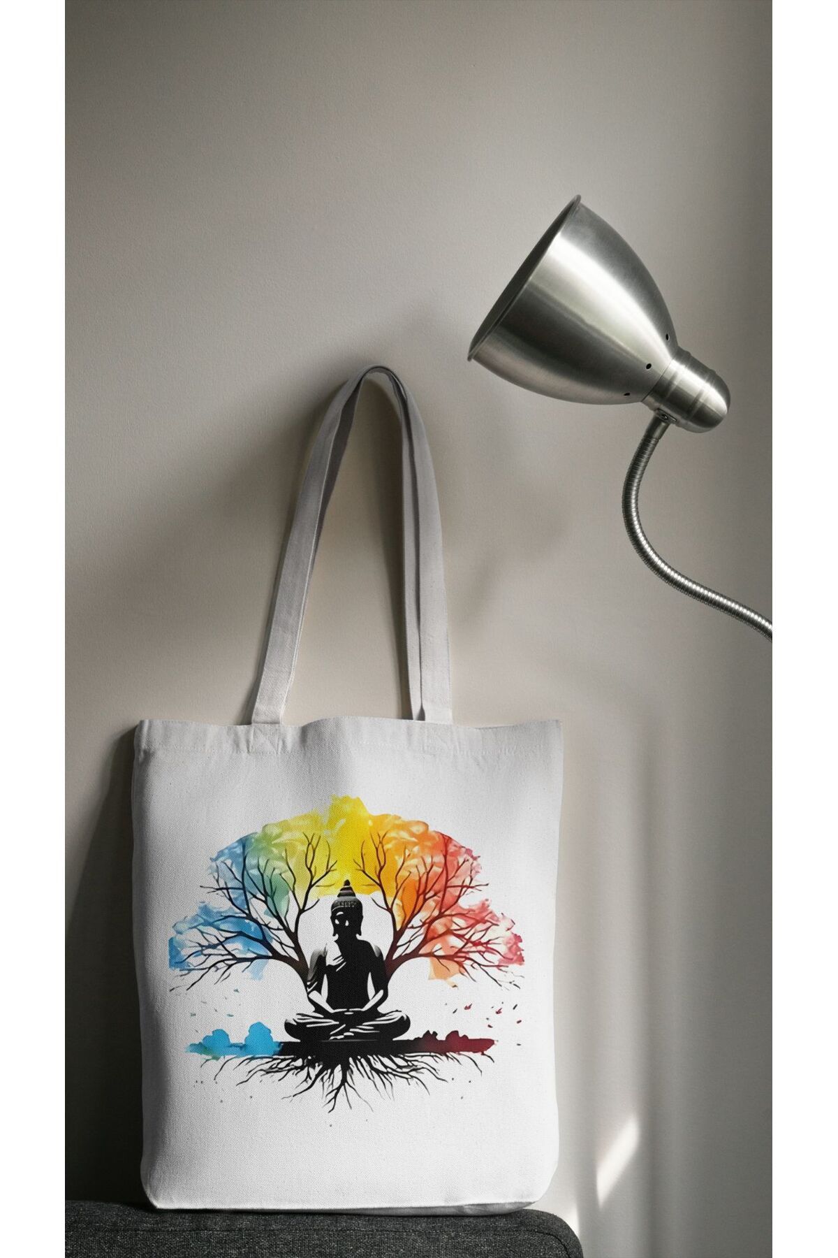 YOGA VE DOĞA TEMALI  %100 Pamuklu Ham Bez Çanta