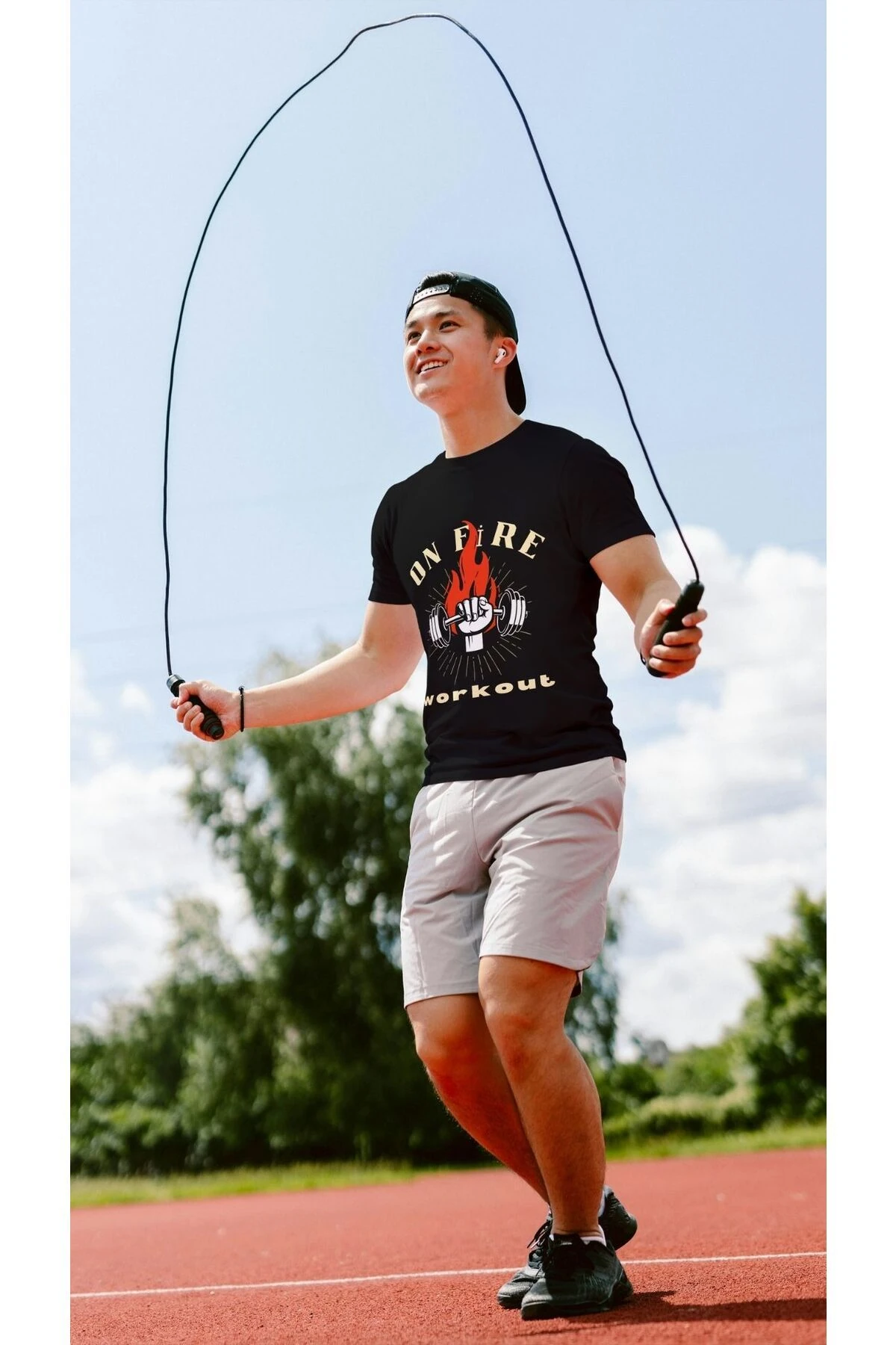 Erkek oversize tişört bisiklet yaka baskılı